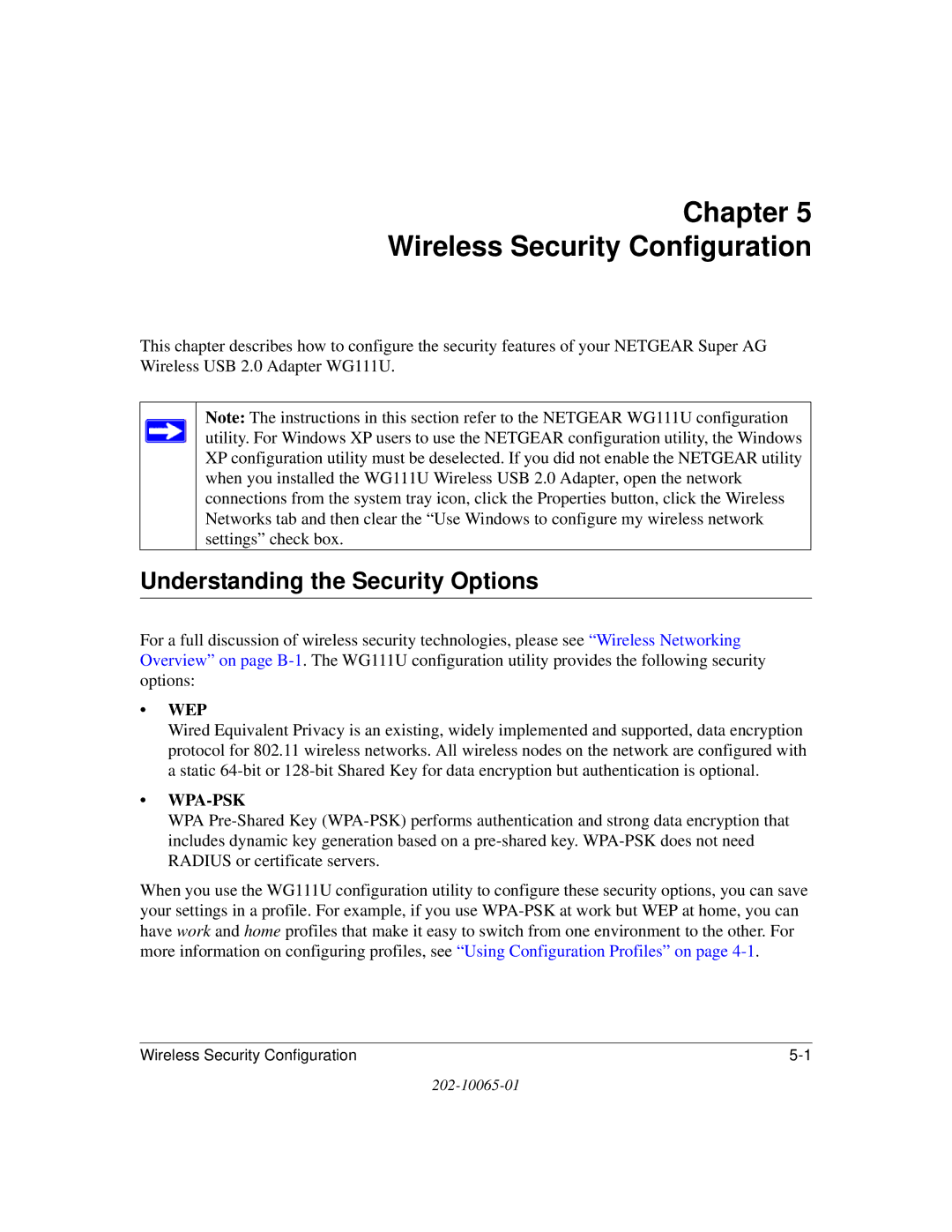 NETGEAR WG111U user manual Chapter Wireless Security Configuration, Understanding the Security Options 