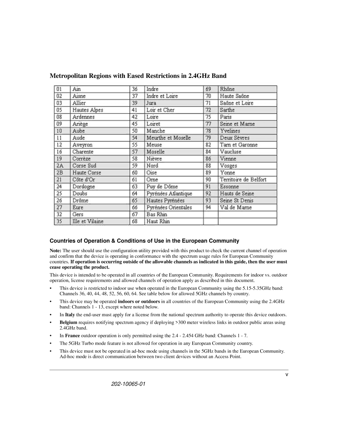 NETGEAR WG111U user manual Metropolitan Regions with Eased Restrictions in 2.4GHz Band 