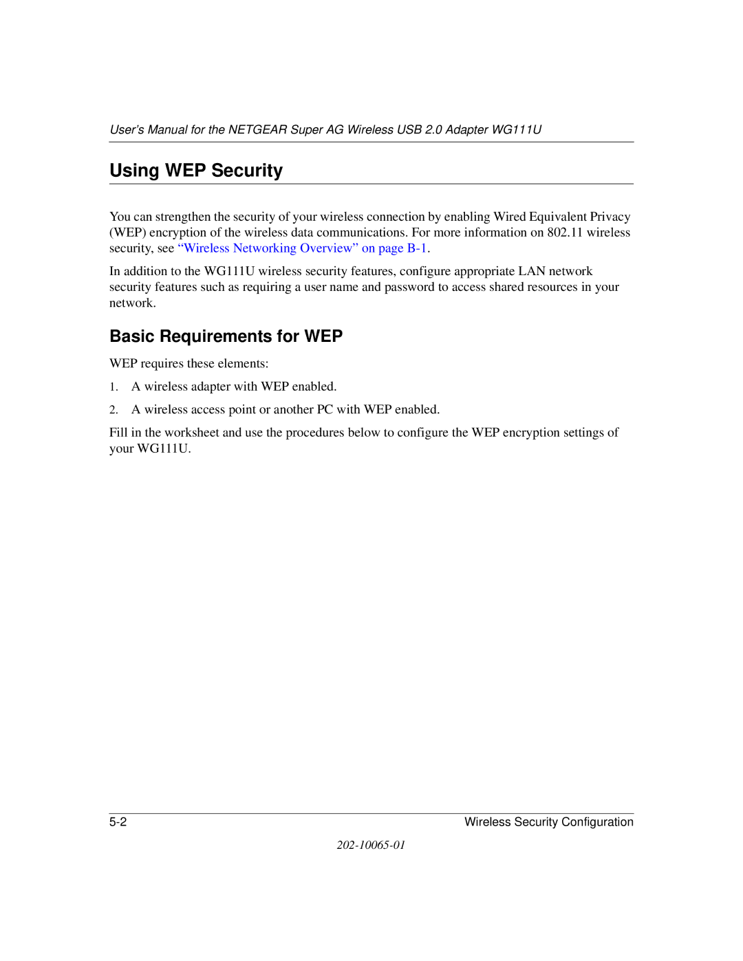 NETGEAR WG111U user manual Using WEP Security, Basic Requirements for WEP 