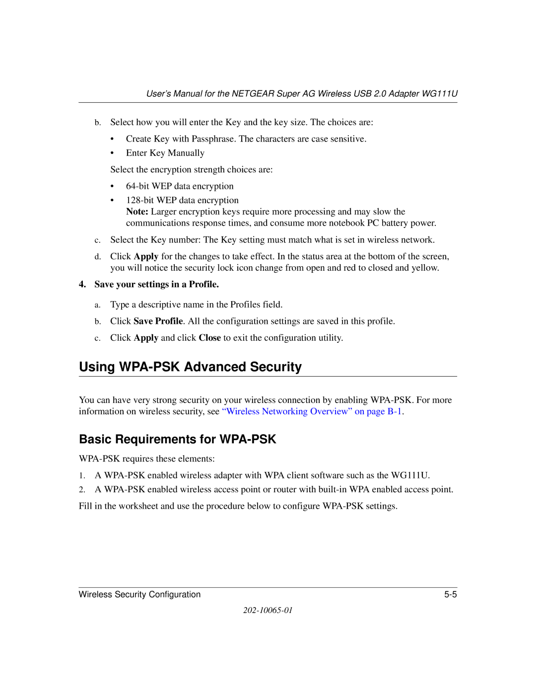 NETGEAR WG111U user manual Using WPA-PSK Advanced Security, Basic Requirements for WPA-PSK 