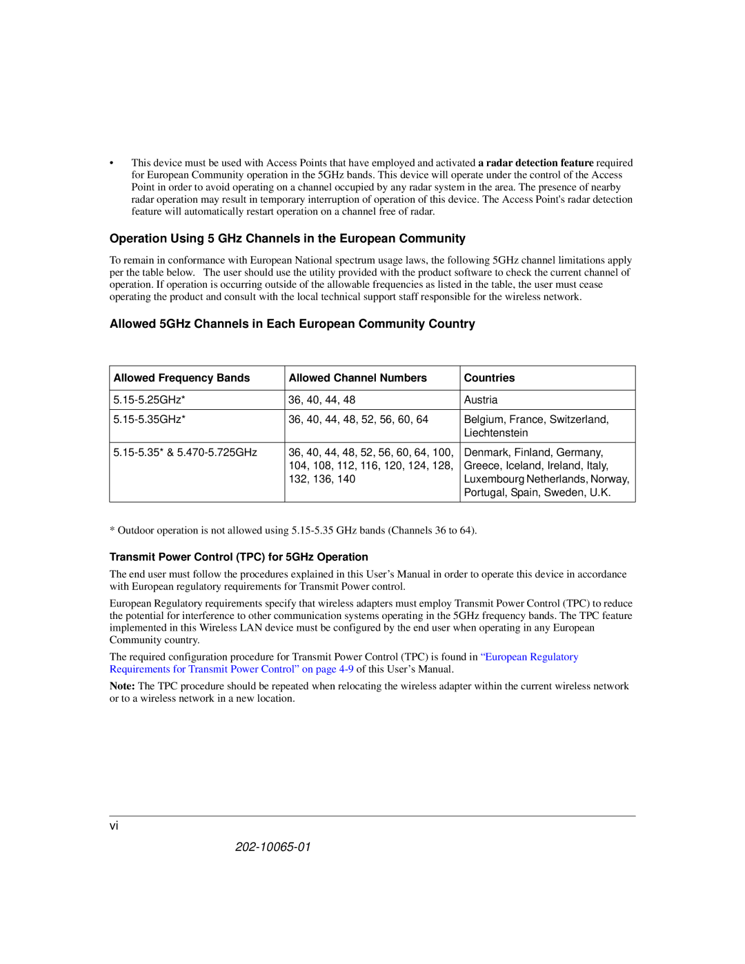 NETGEAR WG111U user manual Operation Using 5 GHz Channels in the European Community 