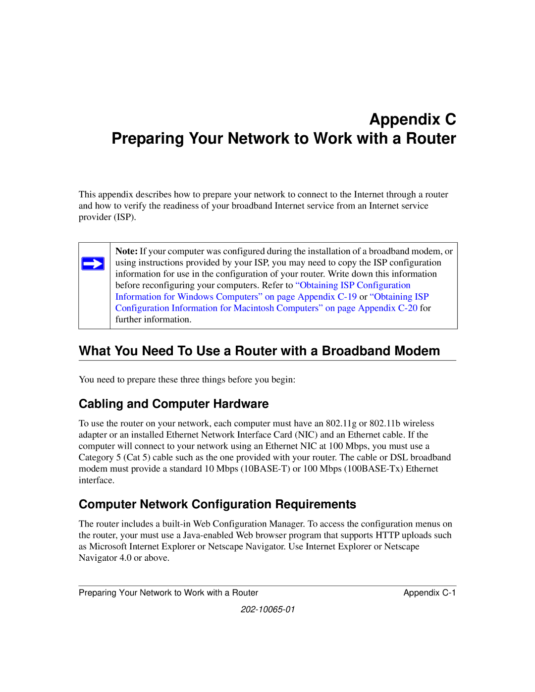 NETGEAR WG111U user manual Appendix C Preparing Your Network to Work with a Router, Cabling and Computer Hardware 