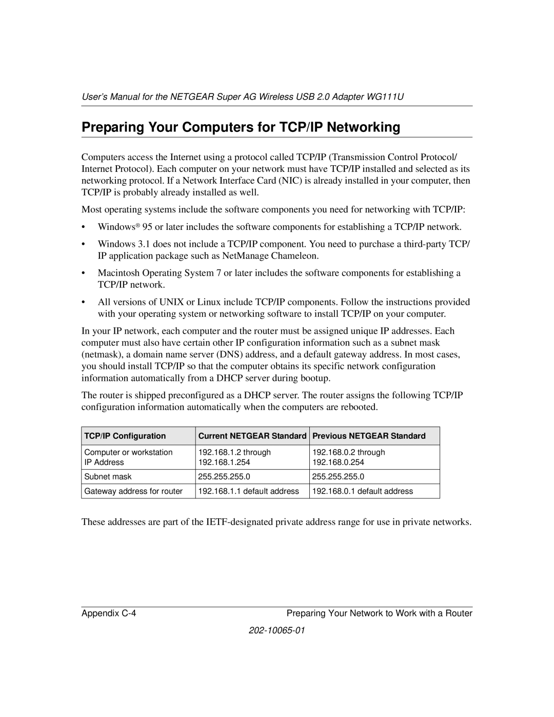 NETGEAR WG111U user manual Preparing Your Computers for TCP/IP Networking 