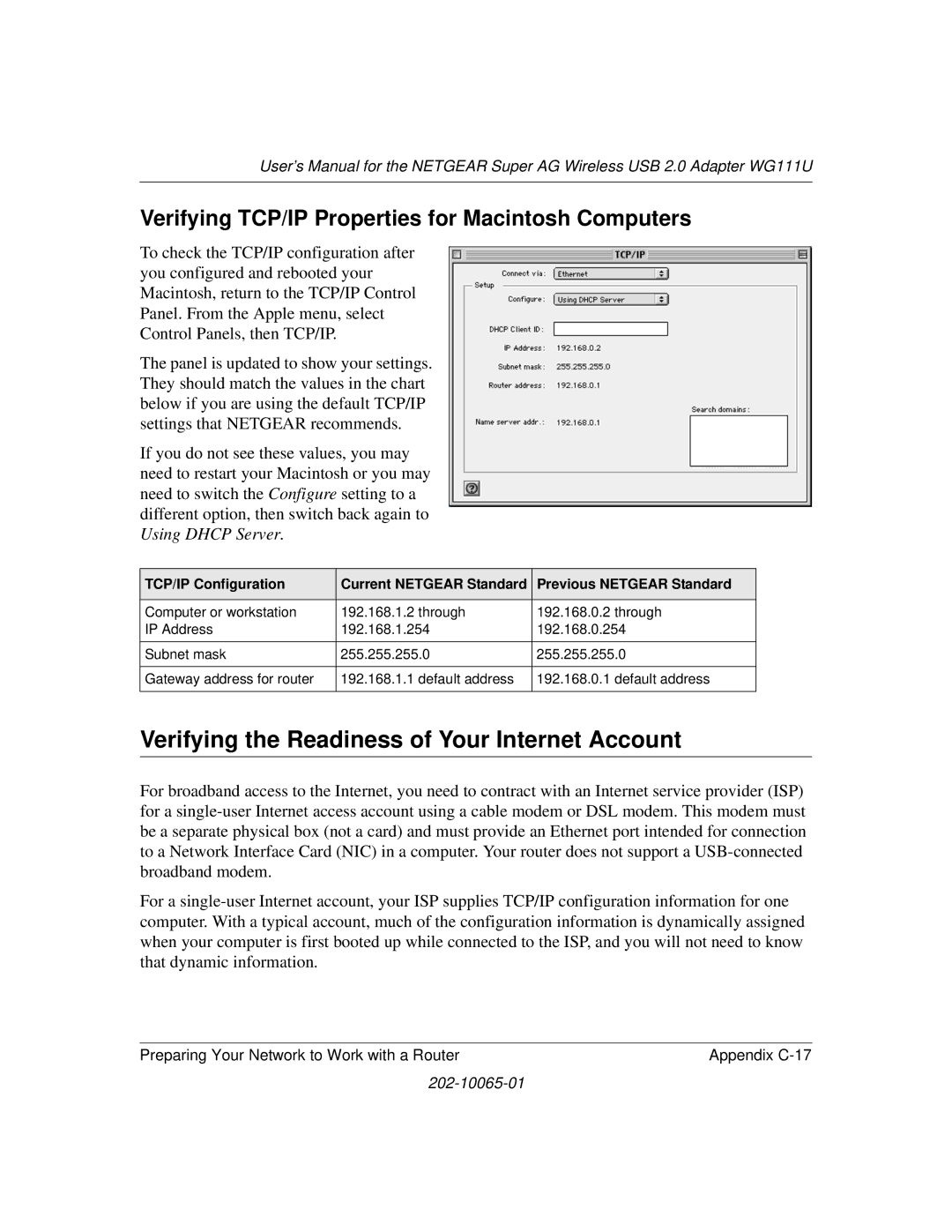 NETGEAR WG111U Verifying the Readiness of Your Internet Account, Verifying TCP/IP Properties for Macintosh Computers 