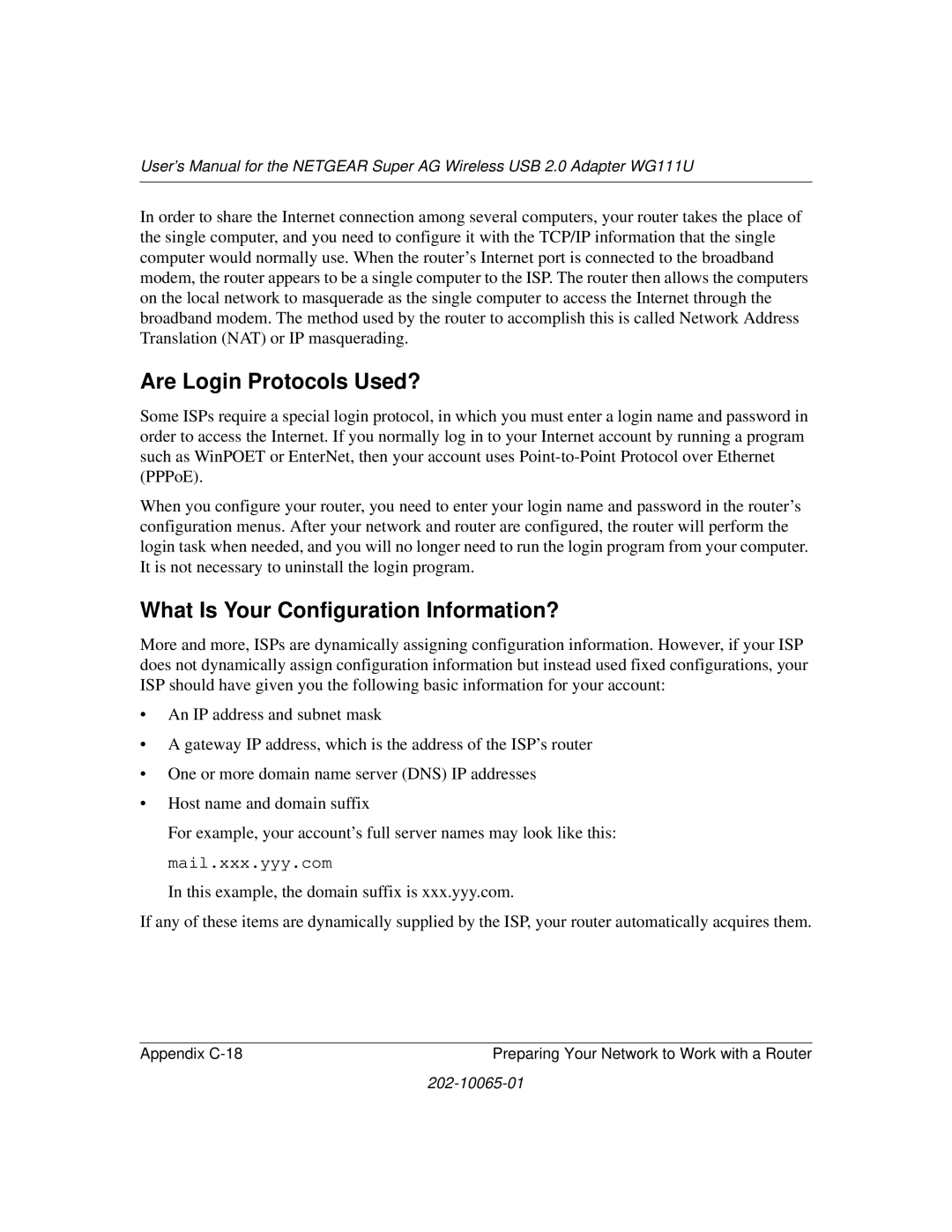 NETGEAR WG111U user manual Are Login Protocols Used?, What Is Your Configuration Information? 