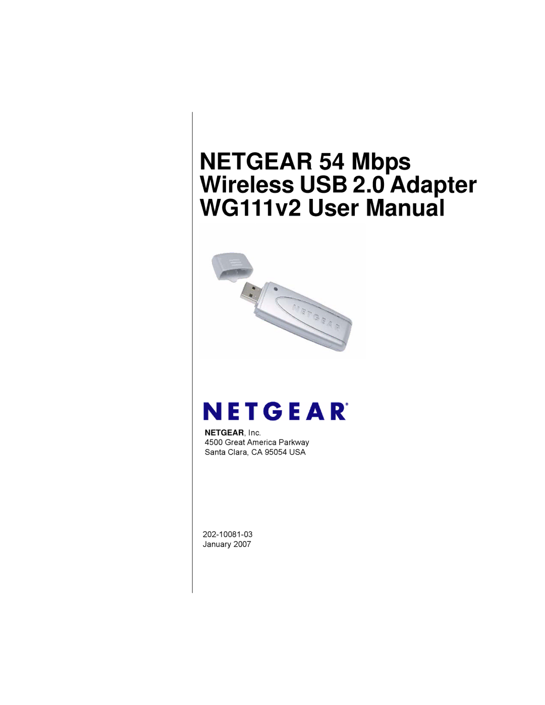 NETGEAR WG111V2 user manual Netgear 54 Mbps Wireless USB 2.0 Adapter, NETGEAR, Inc 