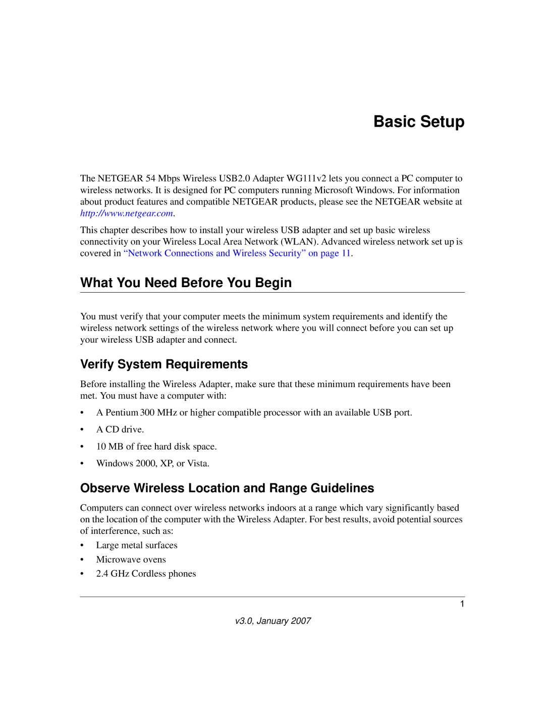 NETGEAR WG111V2 user manual Basic Setup, What You Need Before You Begin, Verify System Requirements 