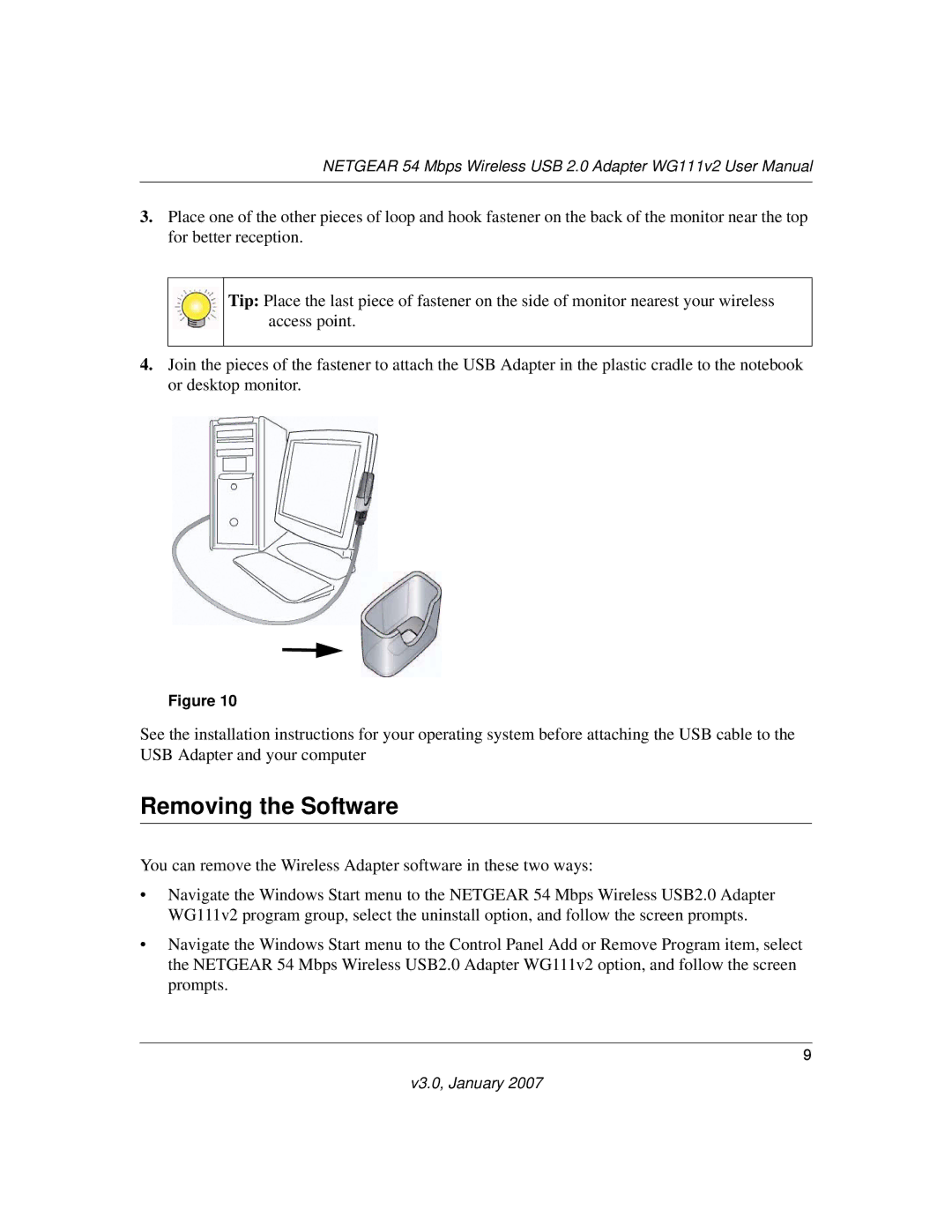 NETGEAR WG111V2 user manual Removing the Software 