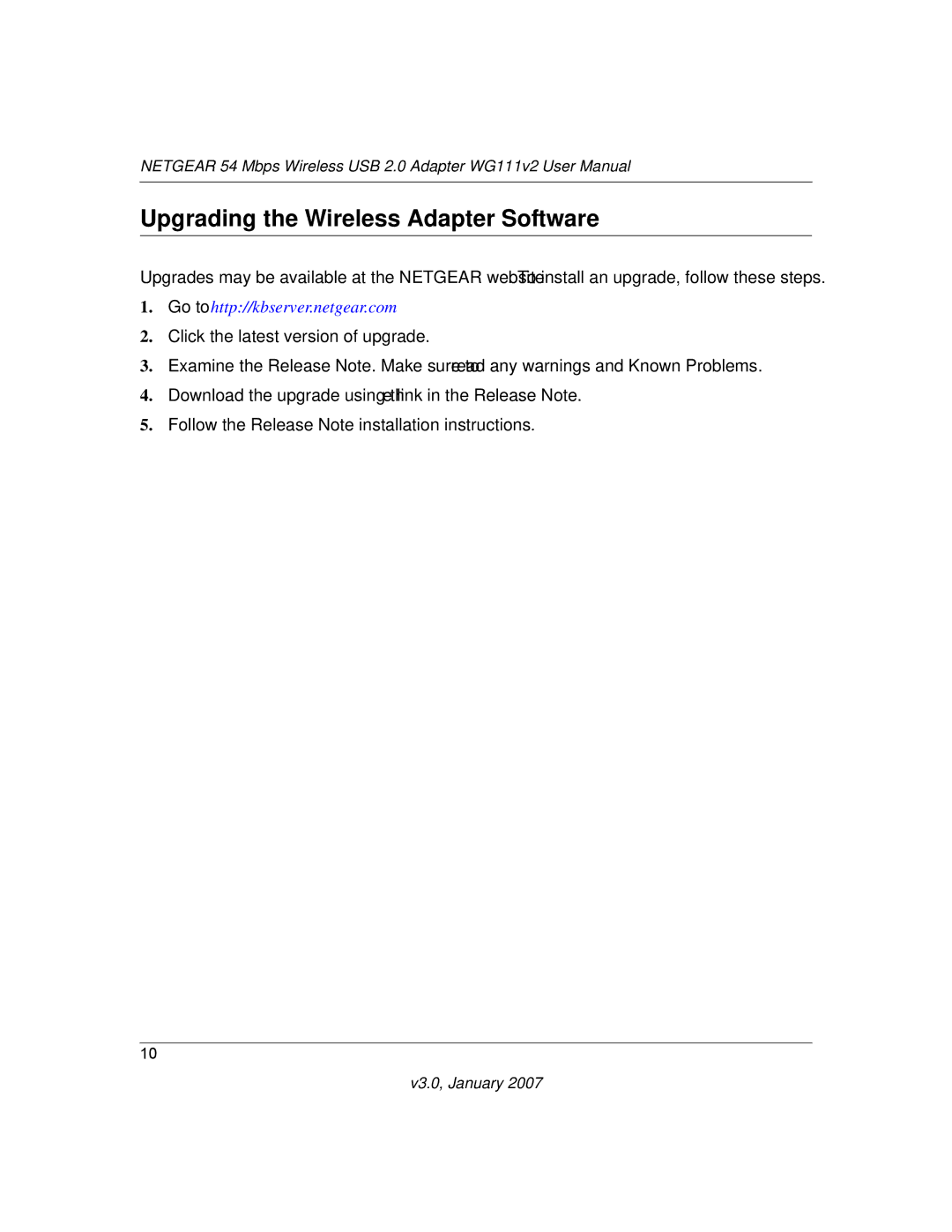 NETGEAR WG111V2 user manual Upgrading the Wireless Adapter Software, Go to http//kbserver.netgear.com 