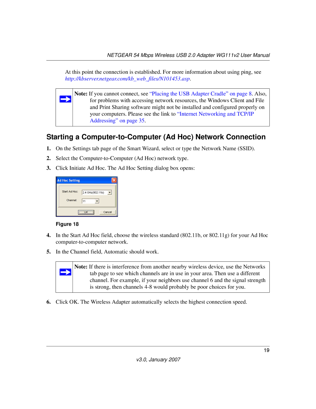 NETGEAR WG111V2 user manual Starting a Computer-to-Computer Ad Hoc Network Connection 