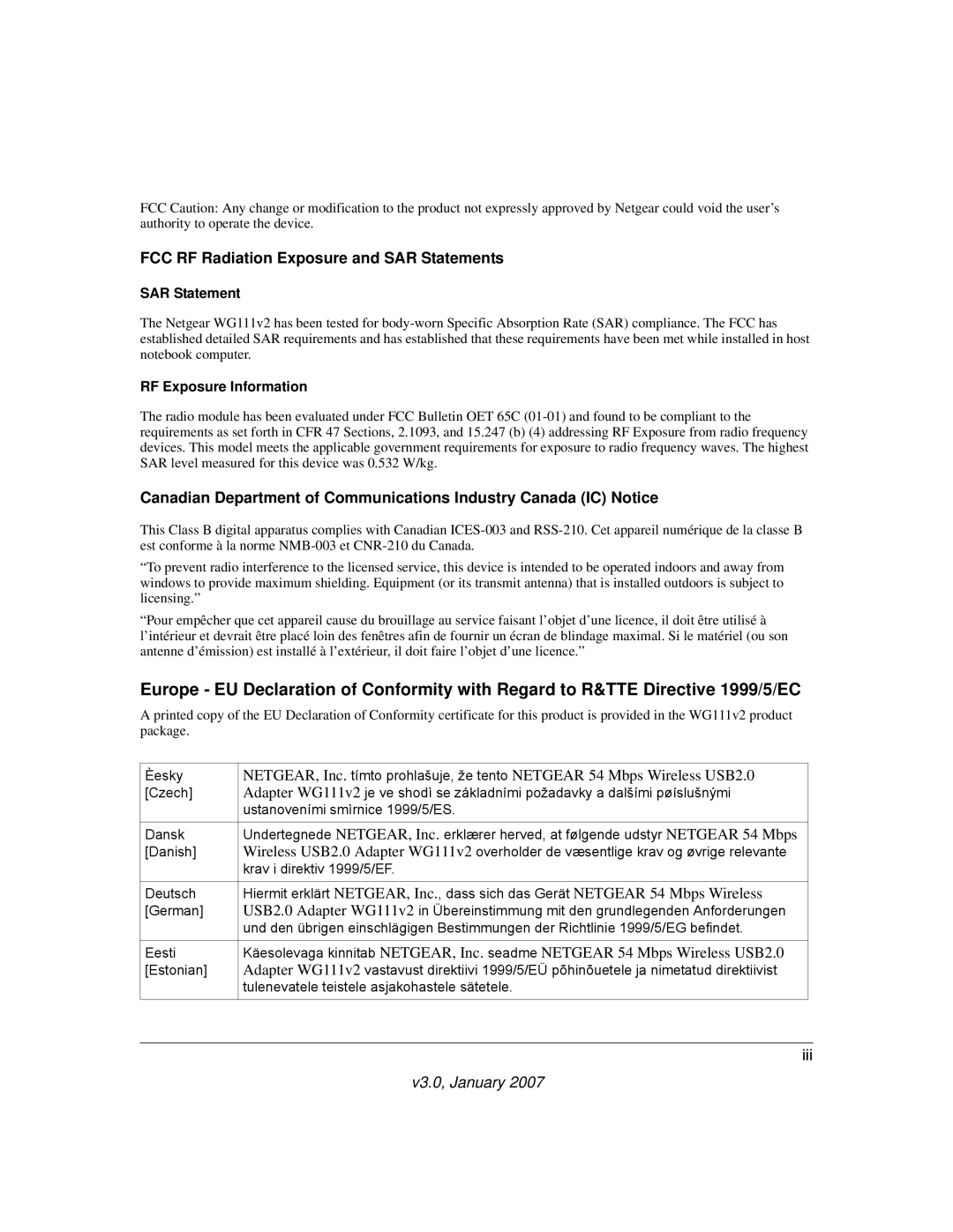 NETGEAR WG111V2 user manual SAR Statement, RF Exposure Information 