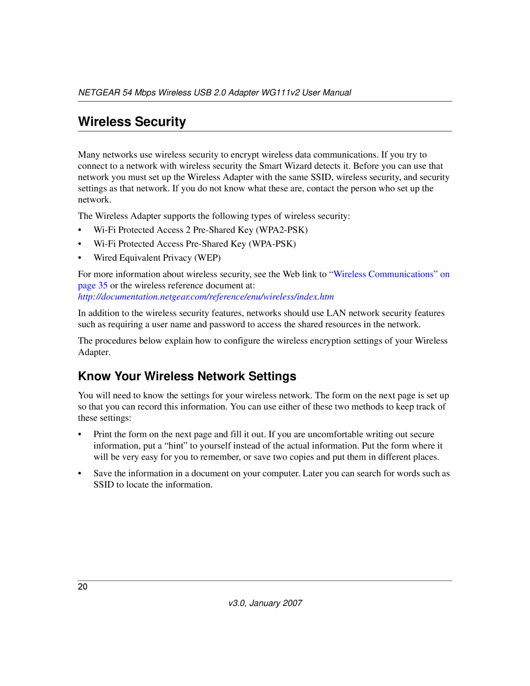 NETGEAR WG111V2 user manual Wireless Security, Know Your Wireless Network Settings 