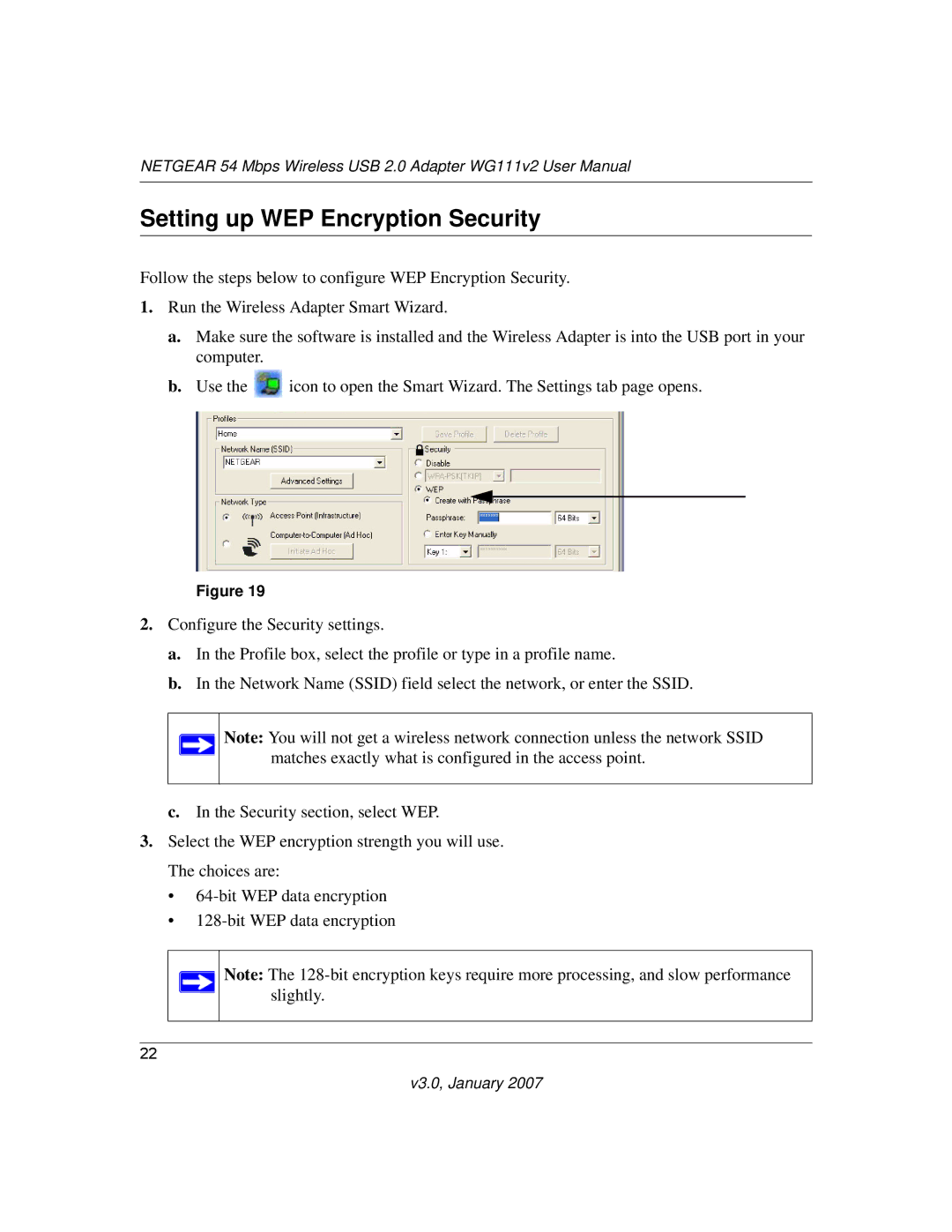 NETGEAR WG111V2 user manual Setting up WEP Encryption Security 