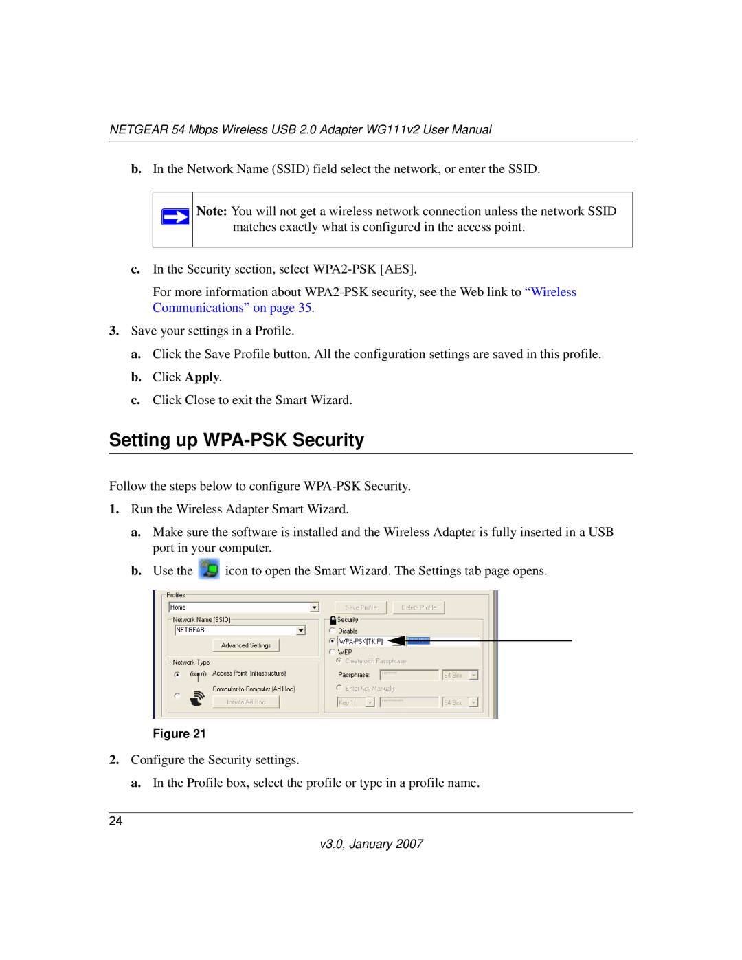 NETGEAR WG111V2 user manual Setting up WPA-PSK Security 