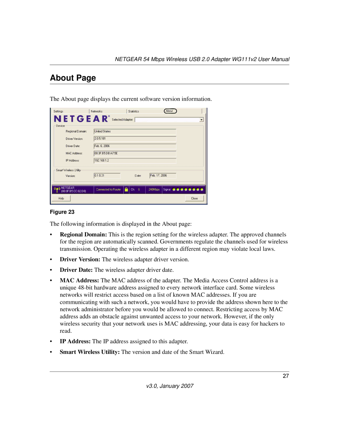 NETGEAR WG111V2 user manual About 