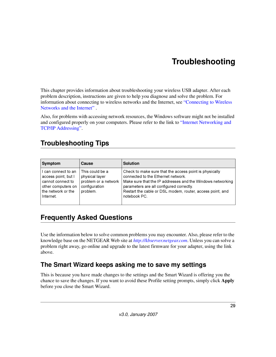 NETGEAR WG111V2 Troubleshooting Tips, Frequently Asked Questions, Smart Wizard keeps asking me to save my settings 