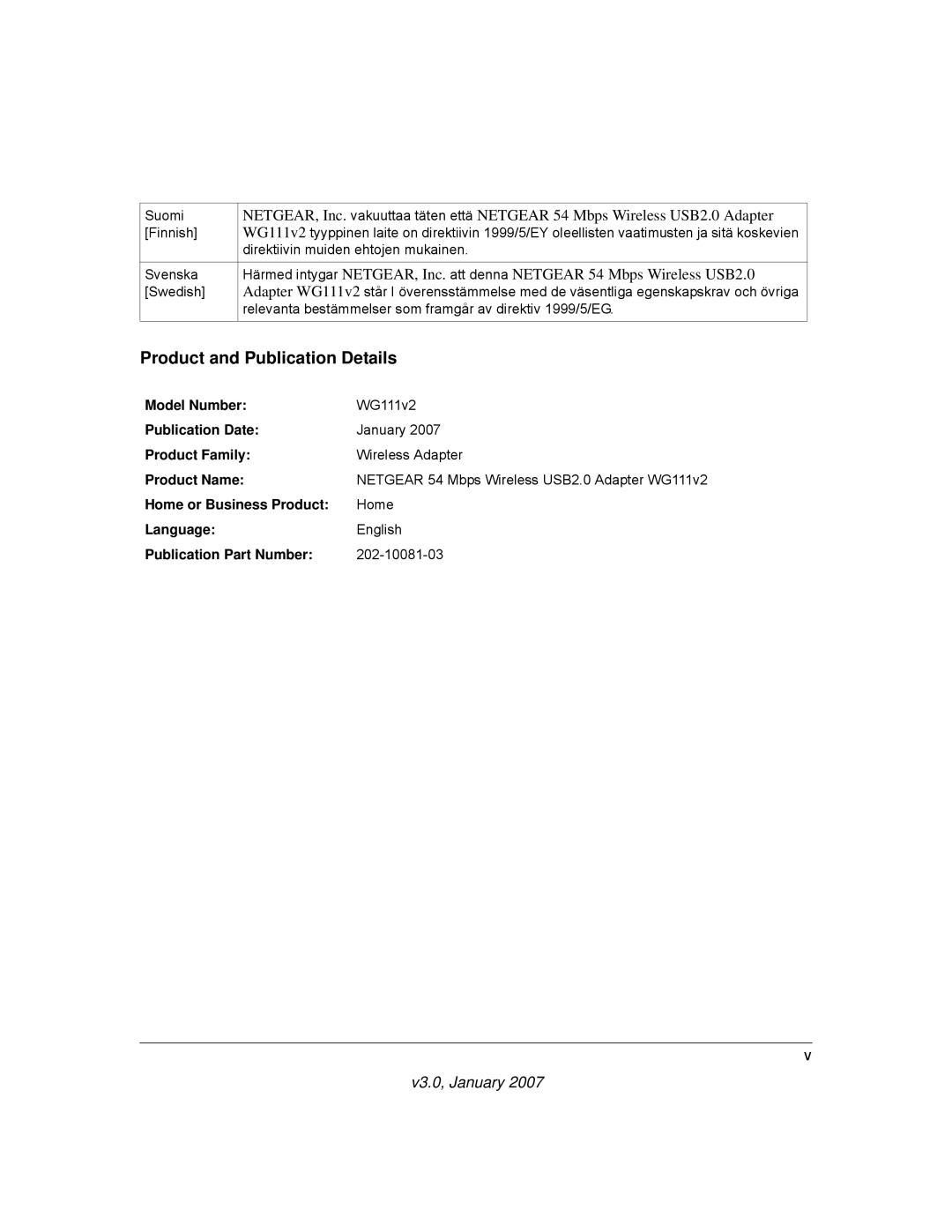 NETGEAR WG111V2 user manual Product and Publication Details 