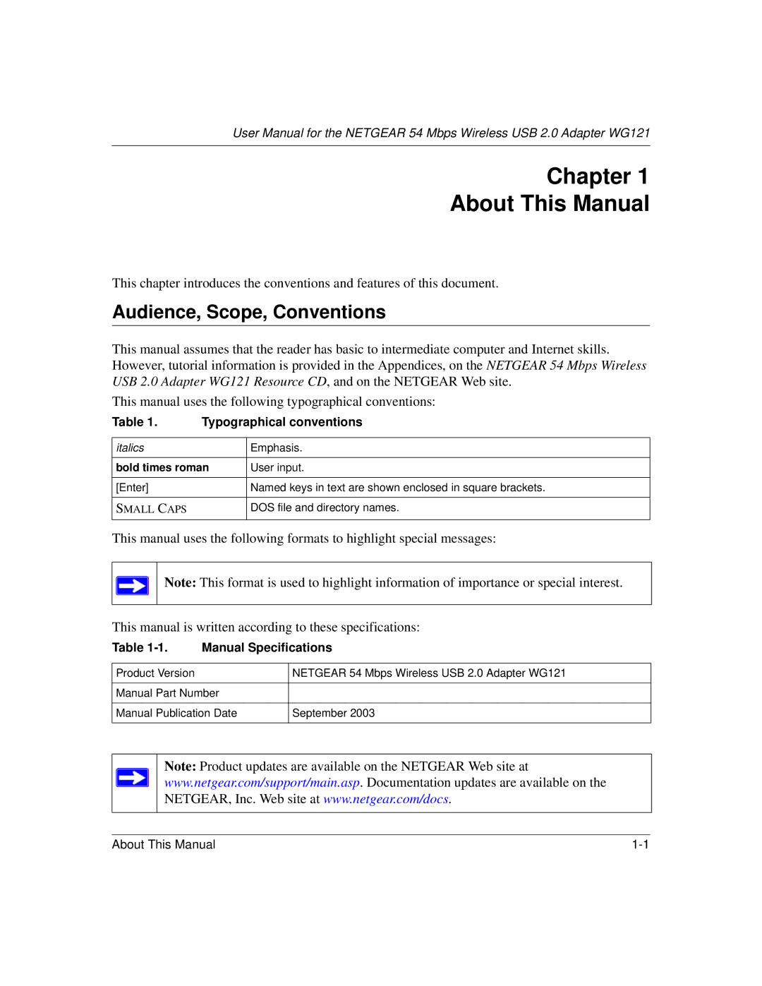 NETGEAR WG121 user manual Chapter About This Manual, Audience, Scope, Conventions 