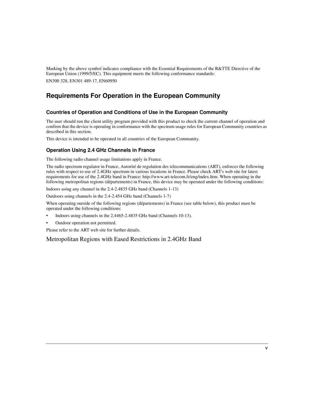 NETGEAR WG121 user manual Requirements For Operation in the European Community 