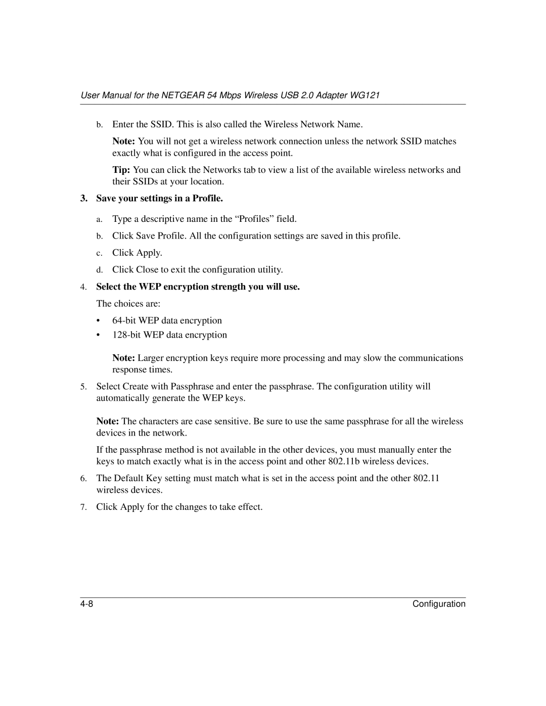 NETGEAR WG121 user manual Save your settings in a Profile 