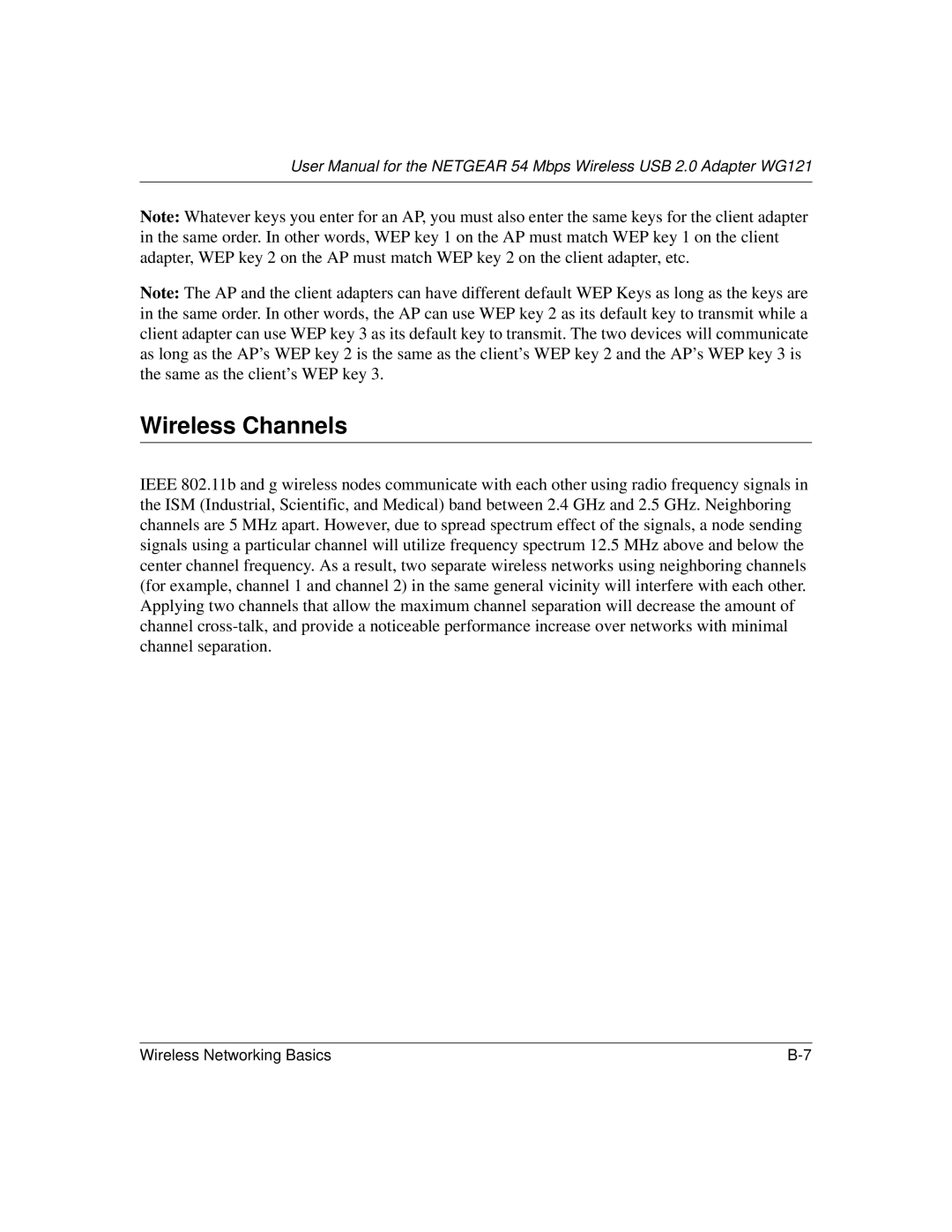 NETGEAR WG121 user manual Wireless Channels 