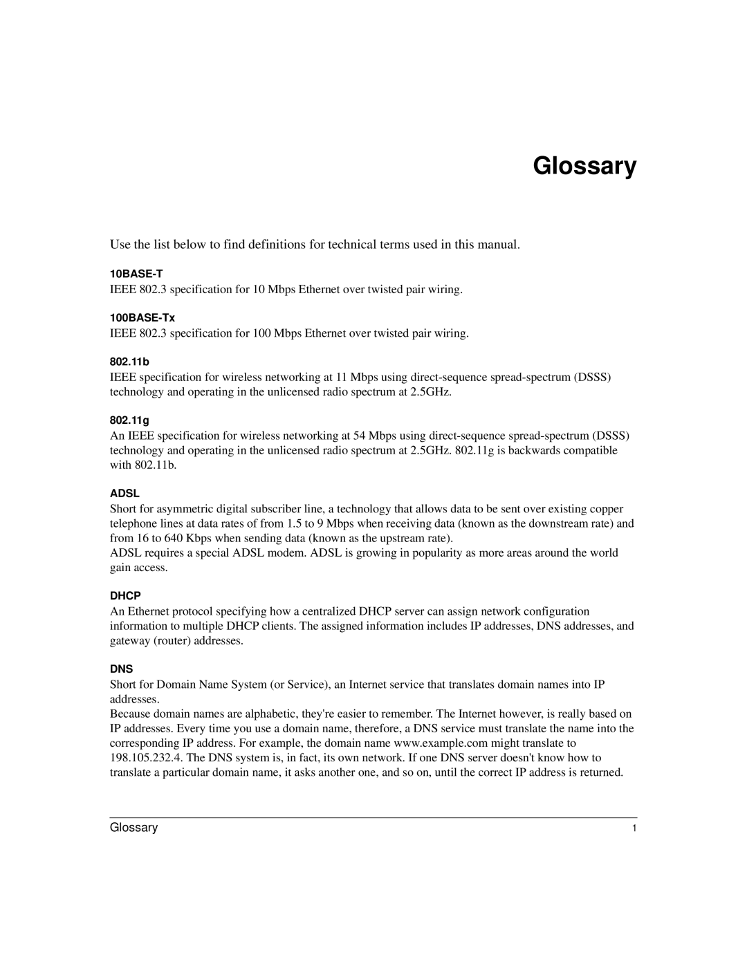 NETGEAR WG121 user manual Glossary 