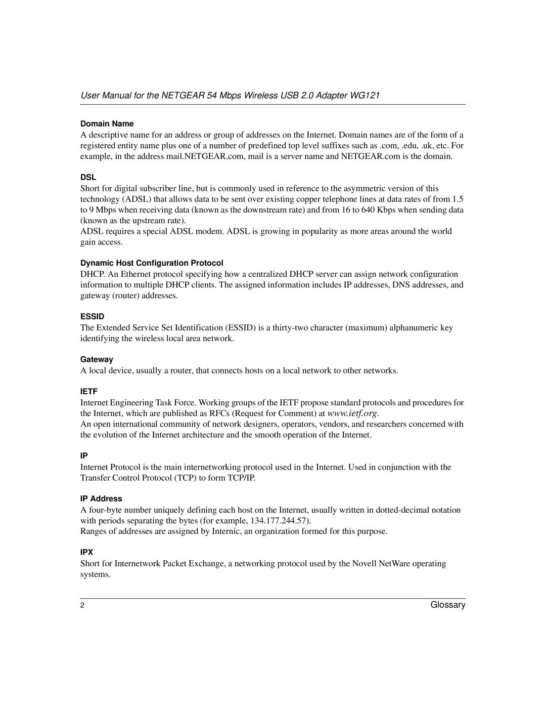 NETGEAR WG121 user manual Dsl 