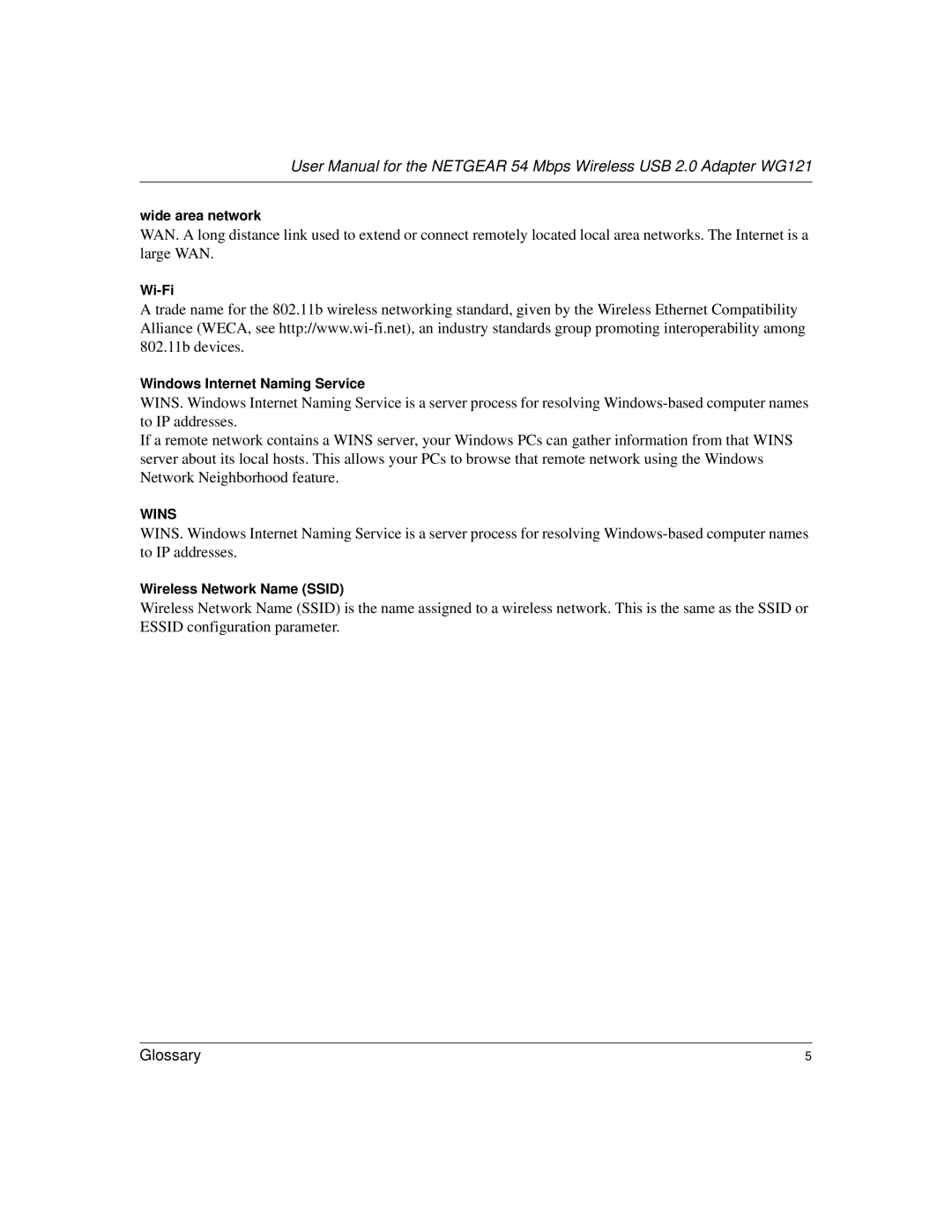 NETGEAR WG121 user manual Wins 