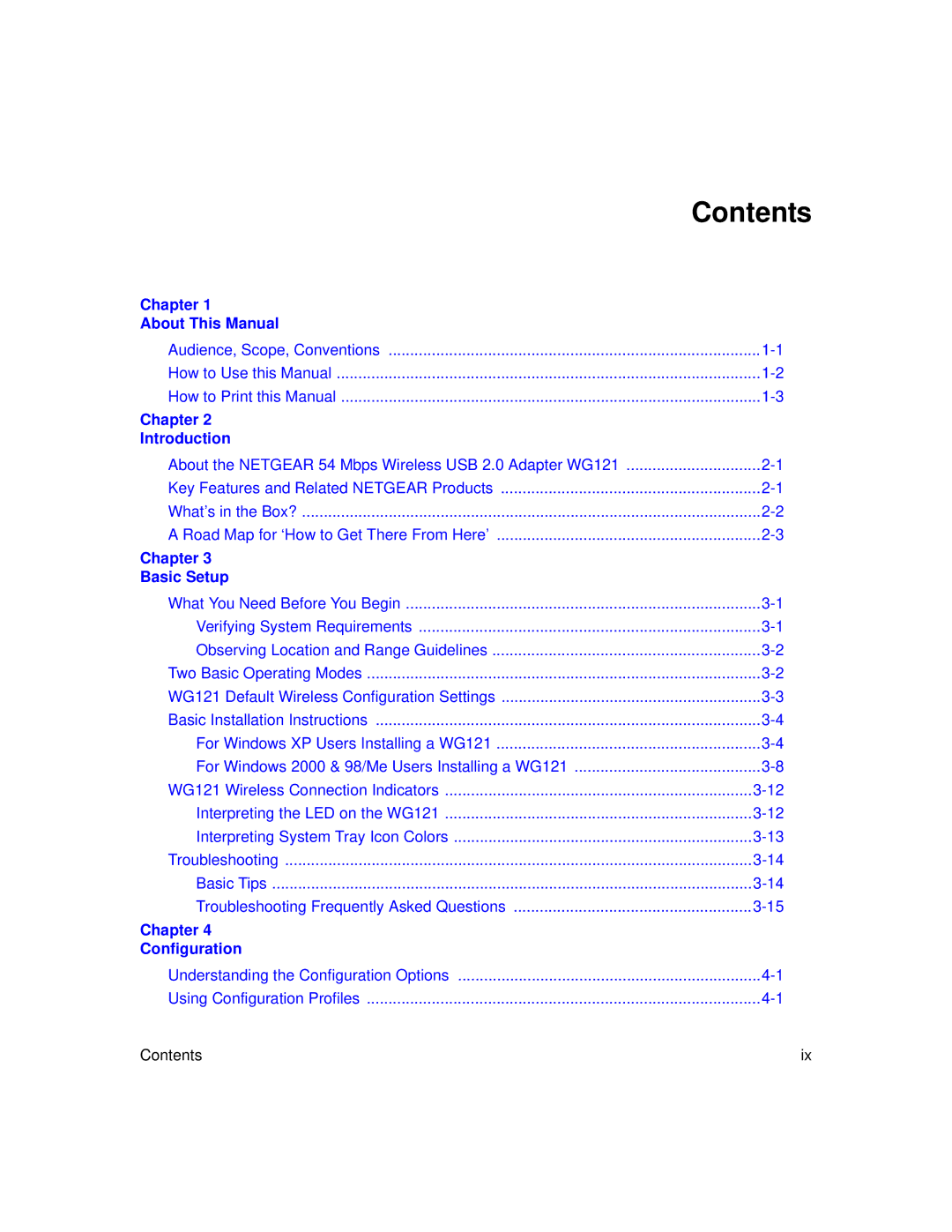 NETGEAR WG121 user manual Contents 