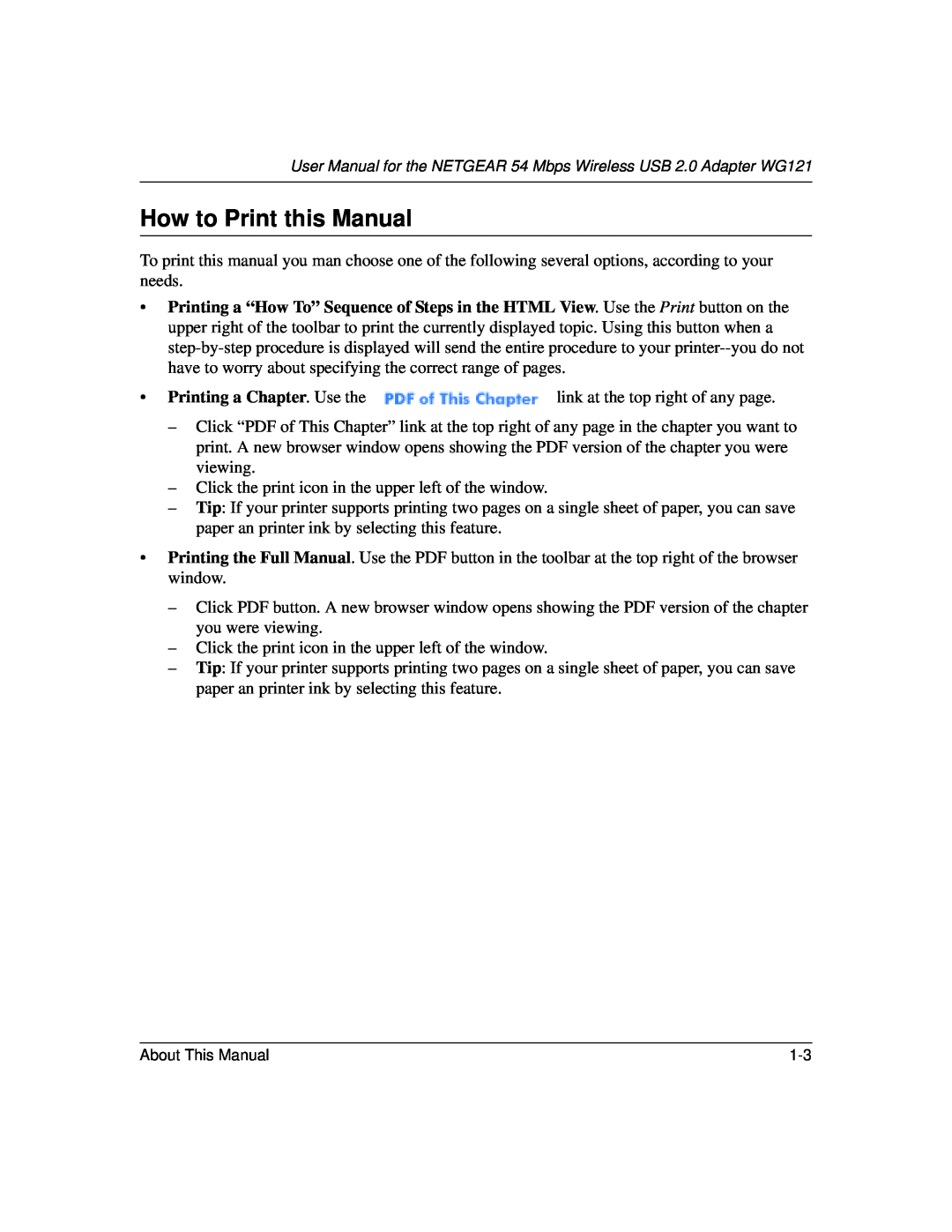 NETGEAR WG121 user manual How to Print this Manual 