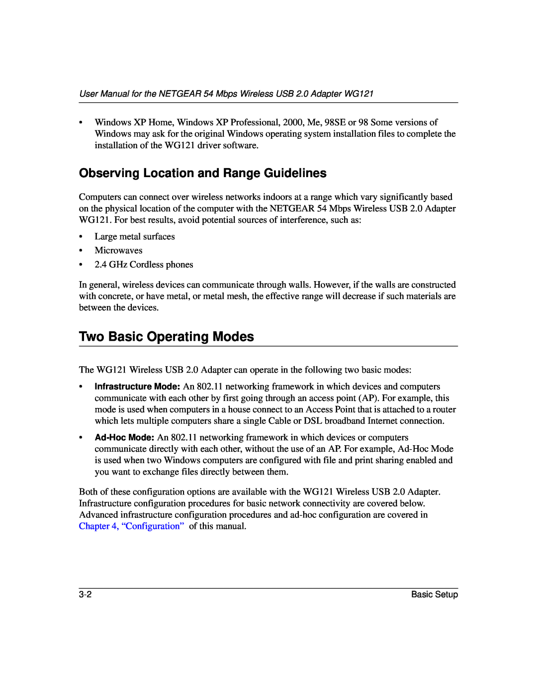 NETGEAR WG121 user manual Two Basic Operating Modes, Observing Location and Range Guidelines 