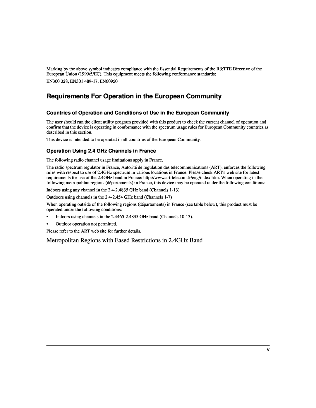 NETGEAR WG121 user manual Requirements For Operation in the European Community, Operation Using 2.4 GHz Channels in France 