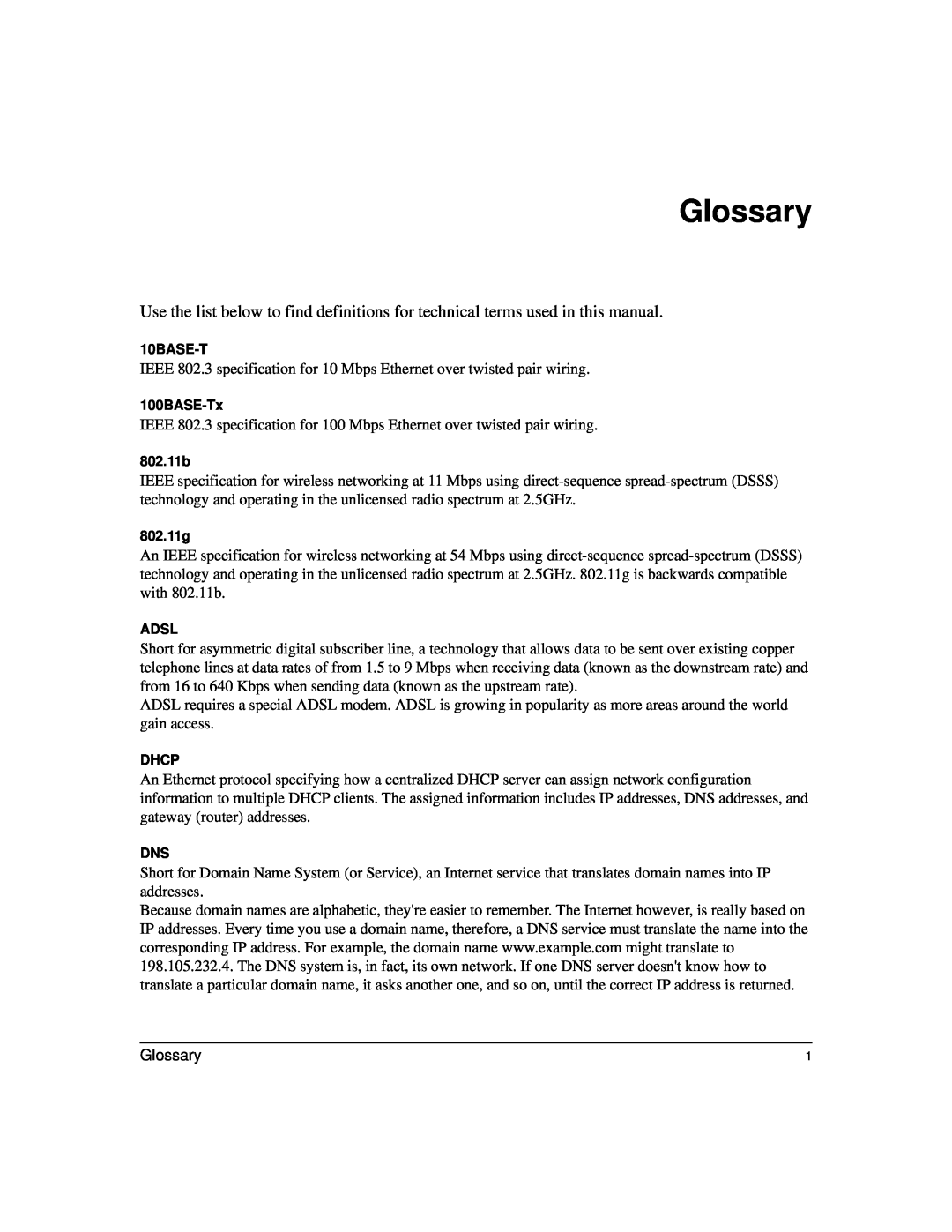 NETGEAR WG121 user manual Glossary 