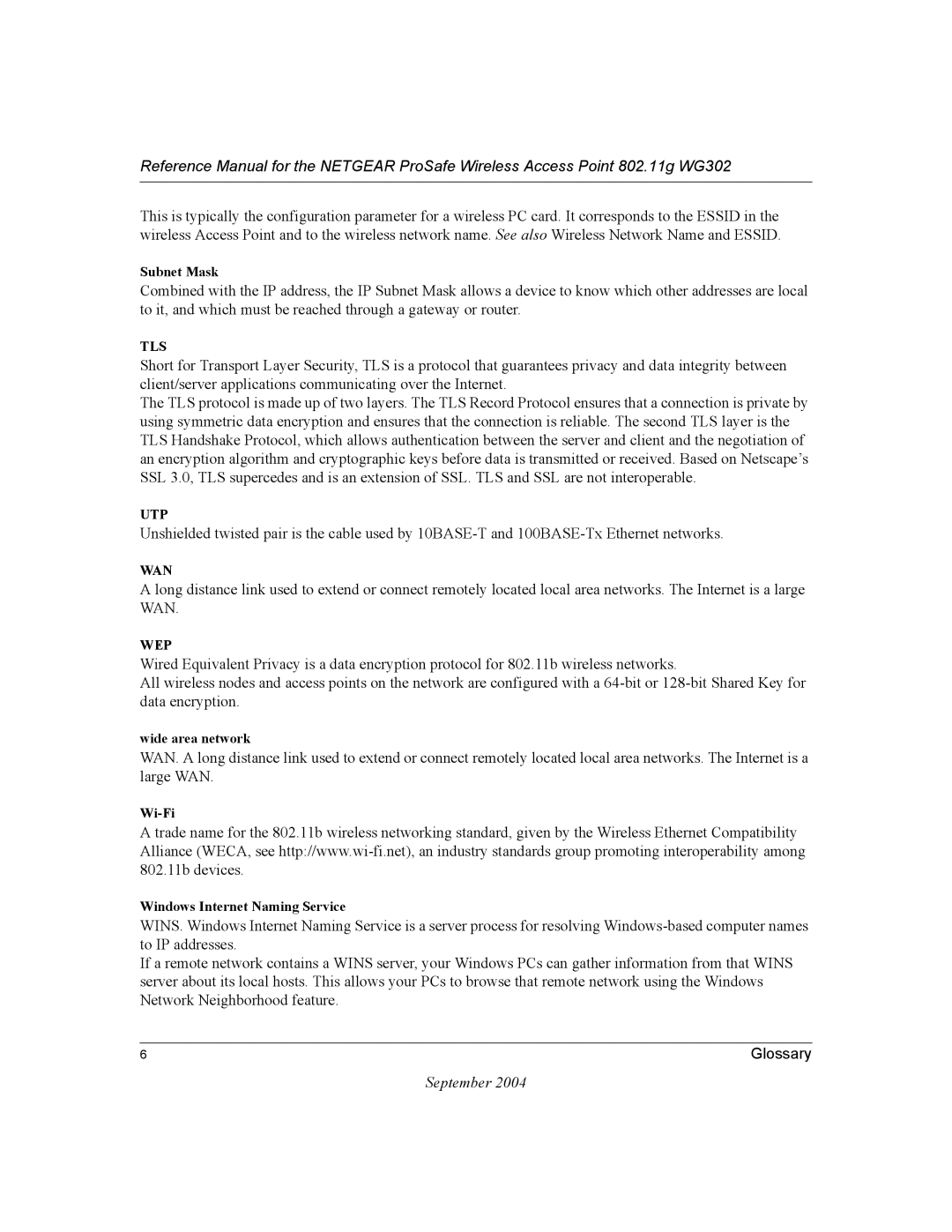 NETGEAR WG302 manual Tls 