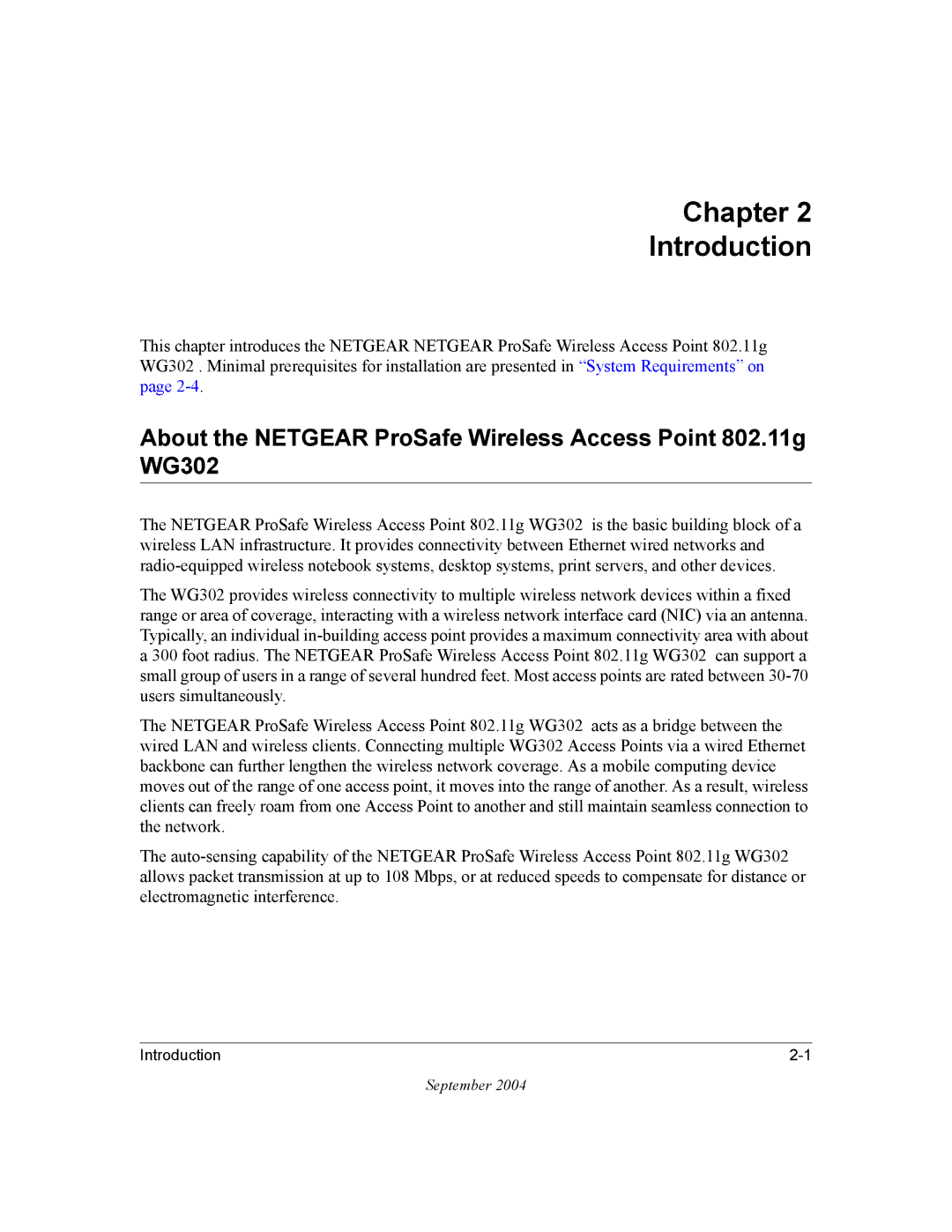 NETGEAR WG302 manual Chapter Introduction 