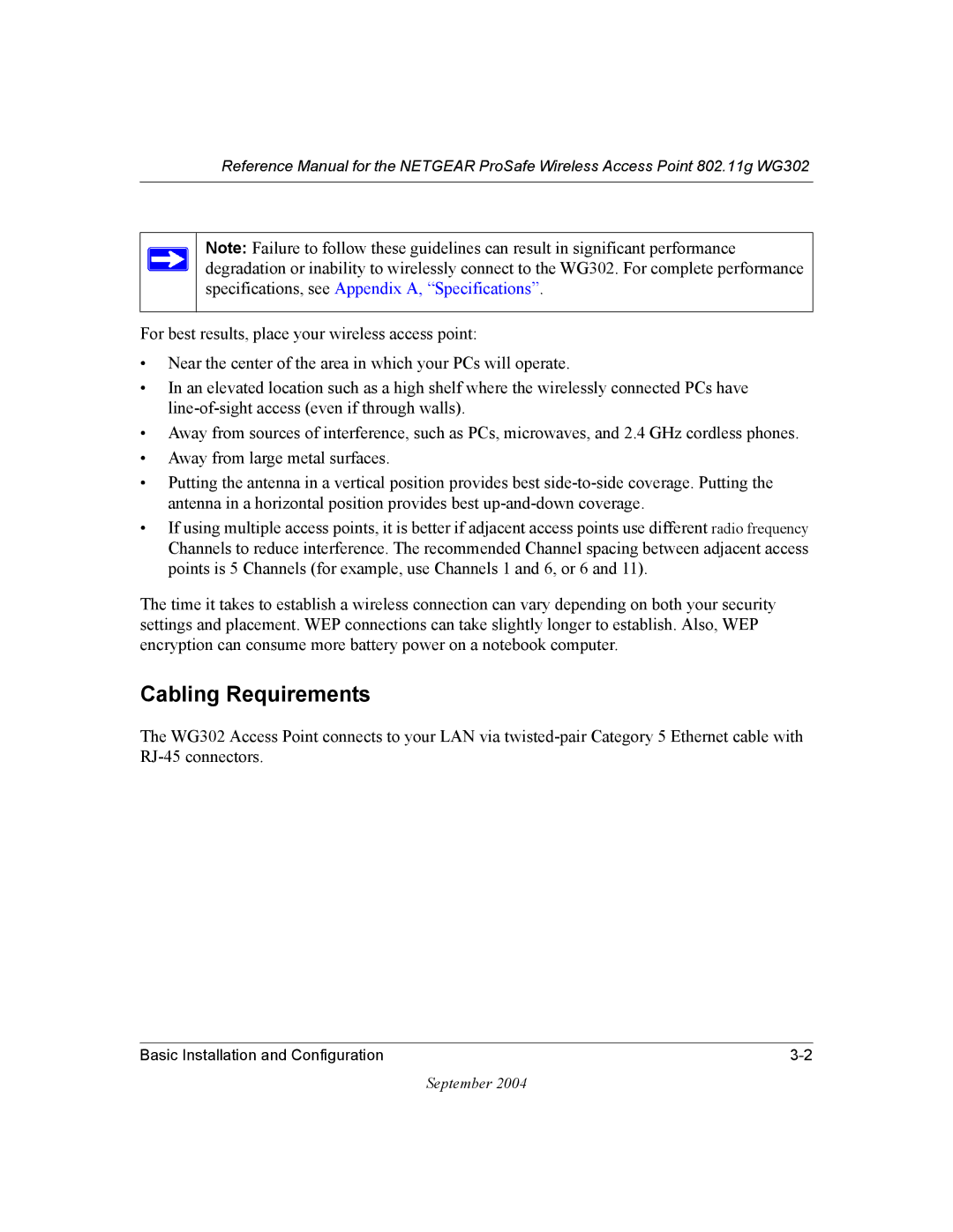 NETGEAR WG302 manual Cabling Requirements 