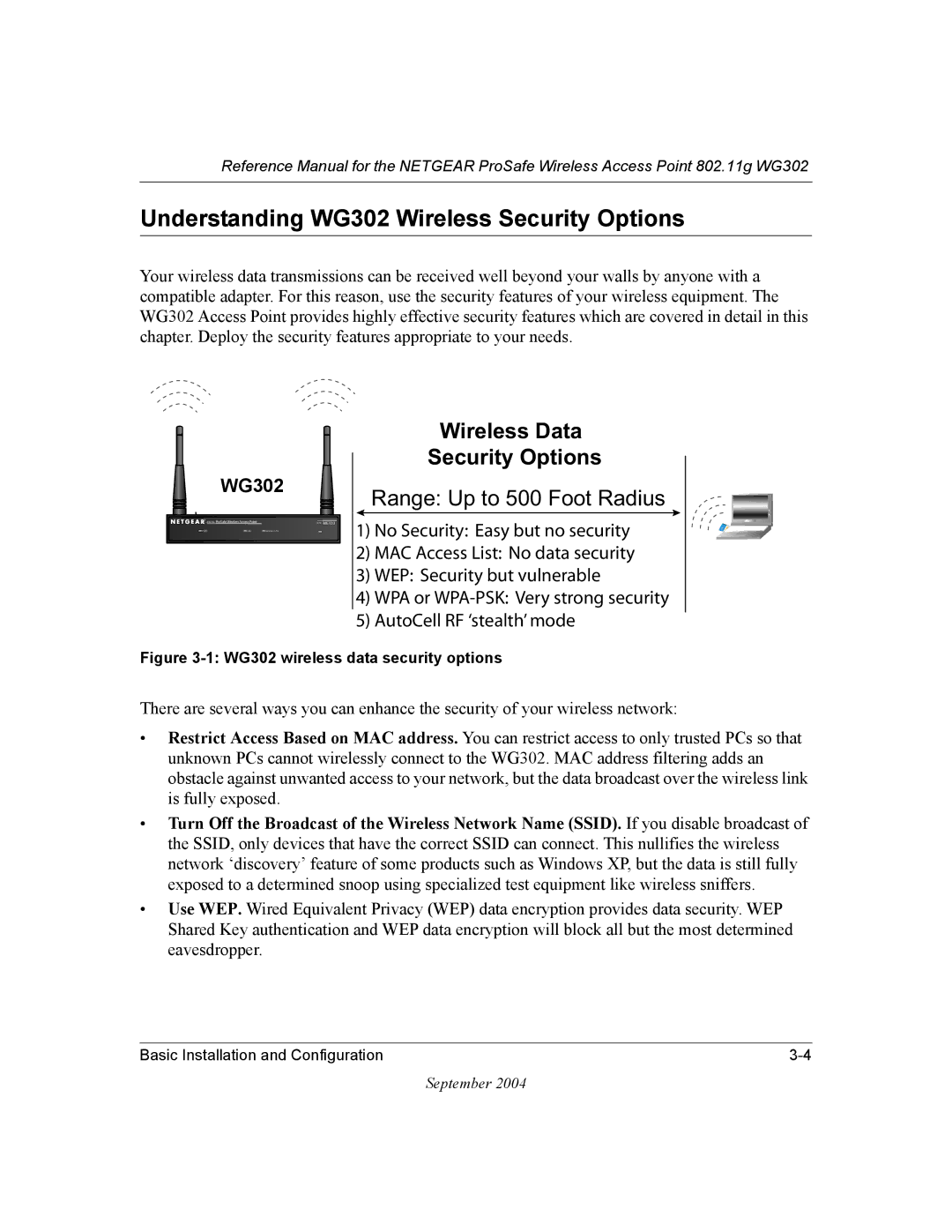 NETGEAR manual Understanding WG302 Wireless Security Options, LUHOHVVDWD 6HFXULW\2SWLRQV 