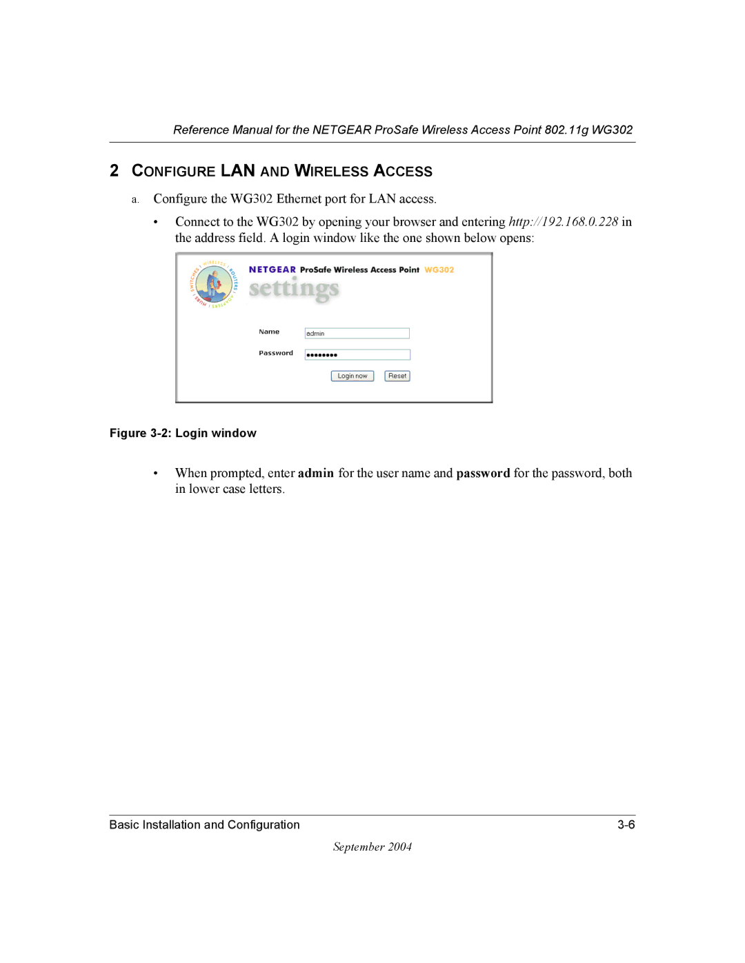 NETGEAR WG302 manual Login window 