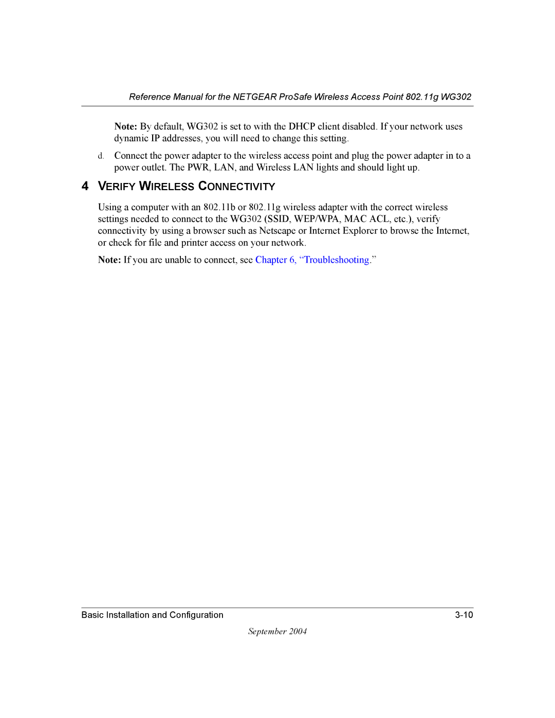 NETGEAR WG302 manual Verify Wireless Connectivity 