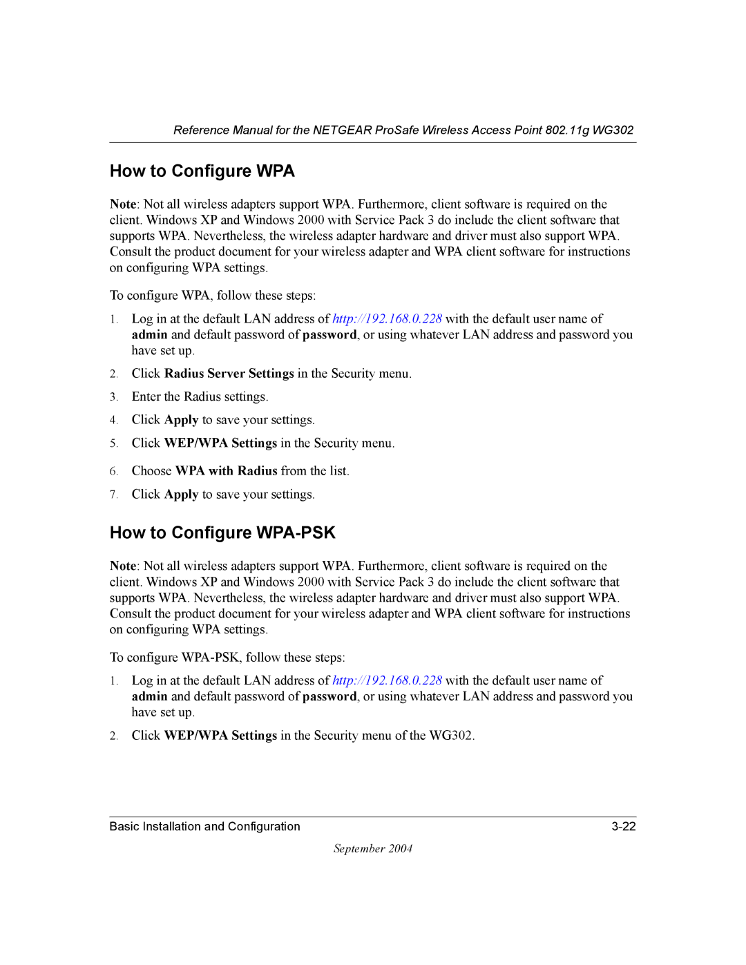 NETGEAR WG302 manual How to Configure WPA-PSK 