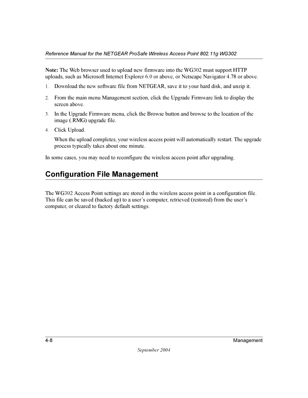 NETGEAR WG302 manual Configuration File Management 