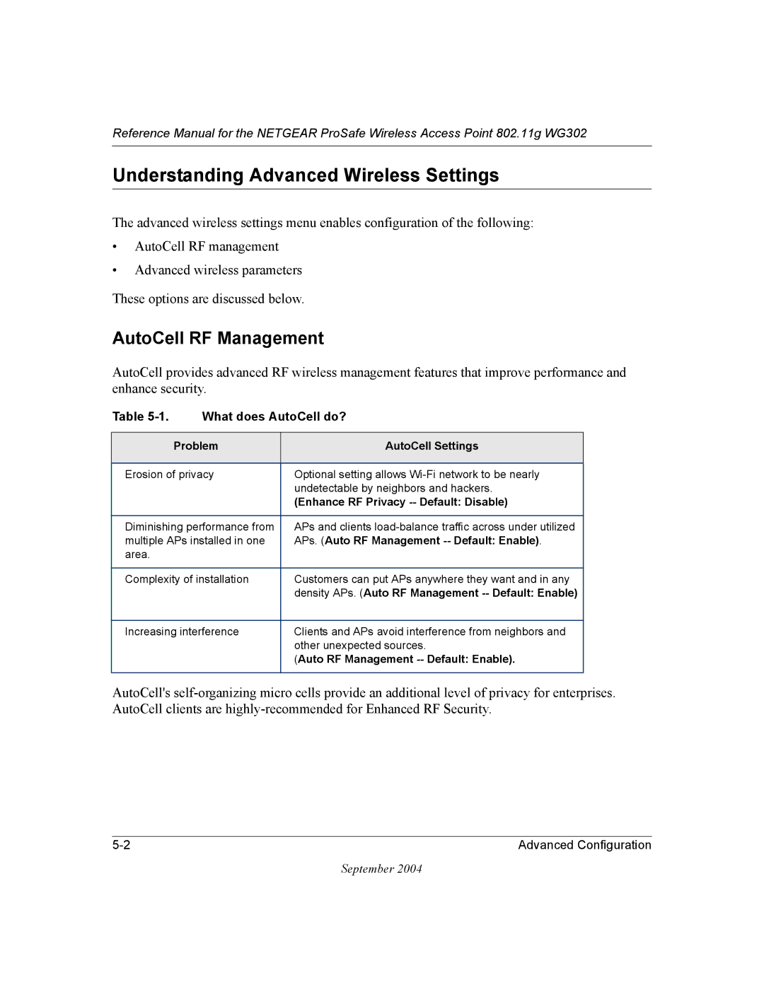 NETGEAR WG302 manual Understanding Advanced Wireless Settings, AutoCell RF Management 