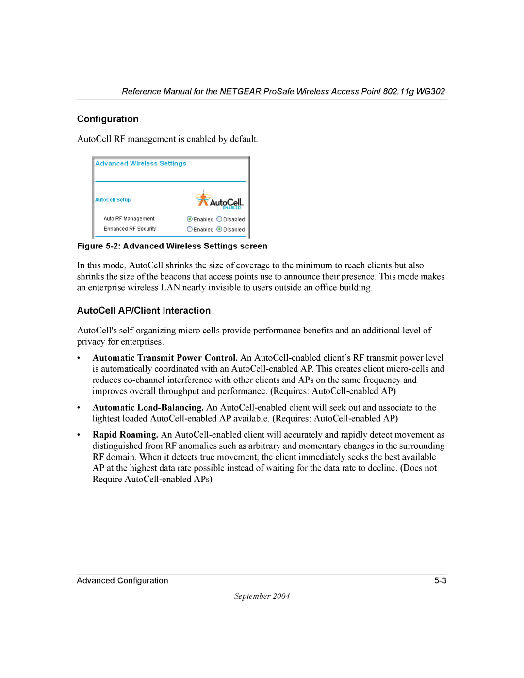 NETGEAR WG302 manual Configuration, AutoCell RF management is enabled by default 