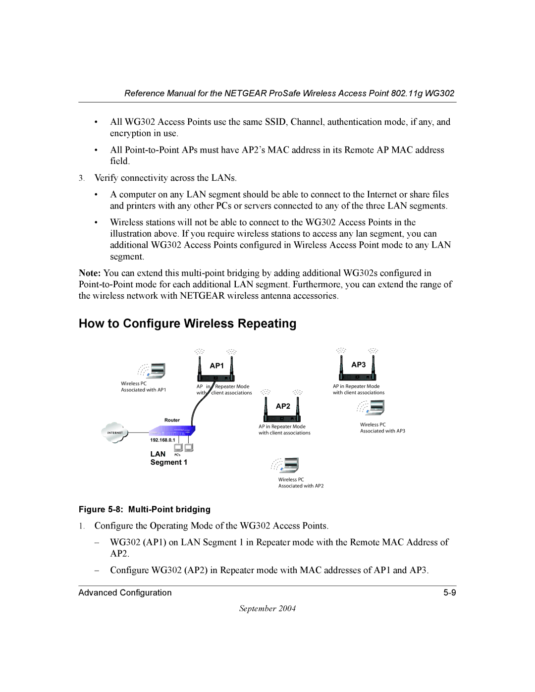 NETGEAR WG302 manual How to Configure Wireless Repeating 