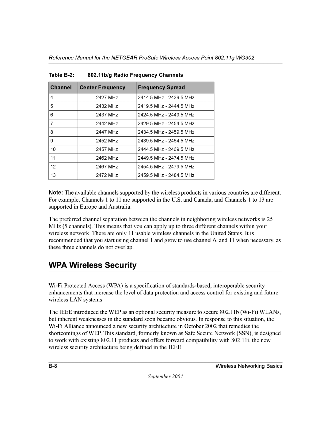 NETGEAR WG302 manual WPA Wireless Security 