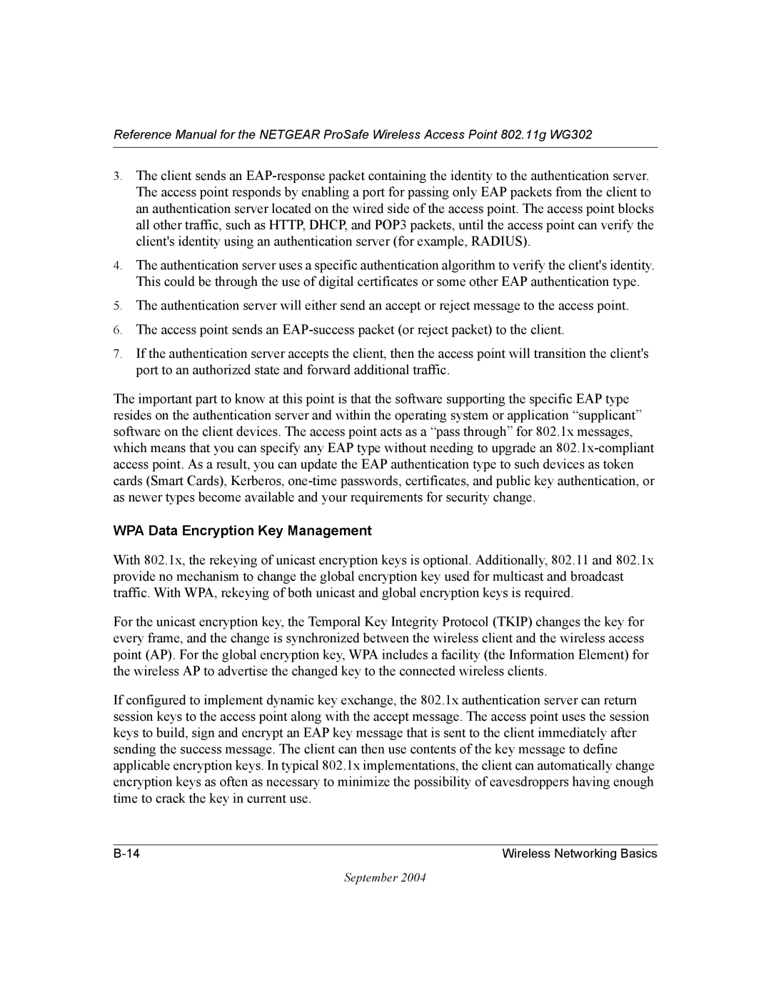 NETGEAR WG302 manual WPA Data Encryption Key Management 