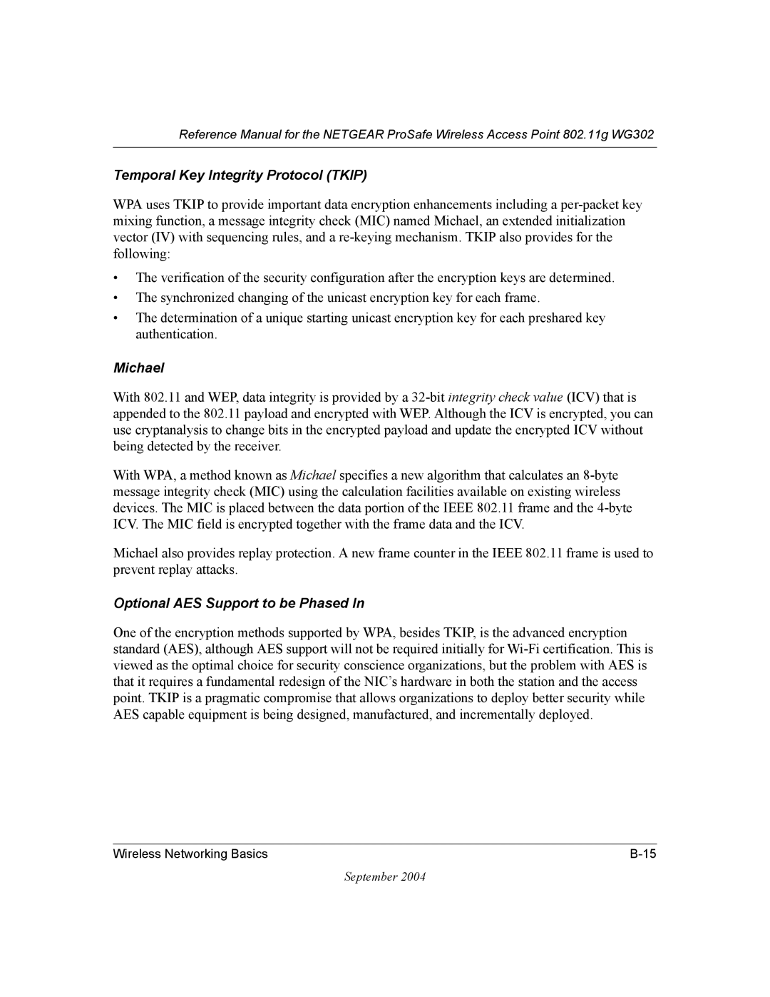 NETGEAR WG302 manual Temporal Key Integrity Protocol Tkip 