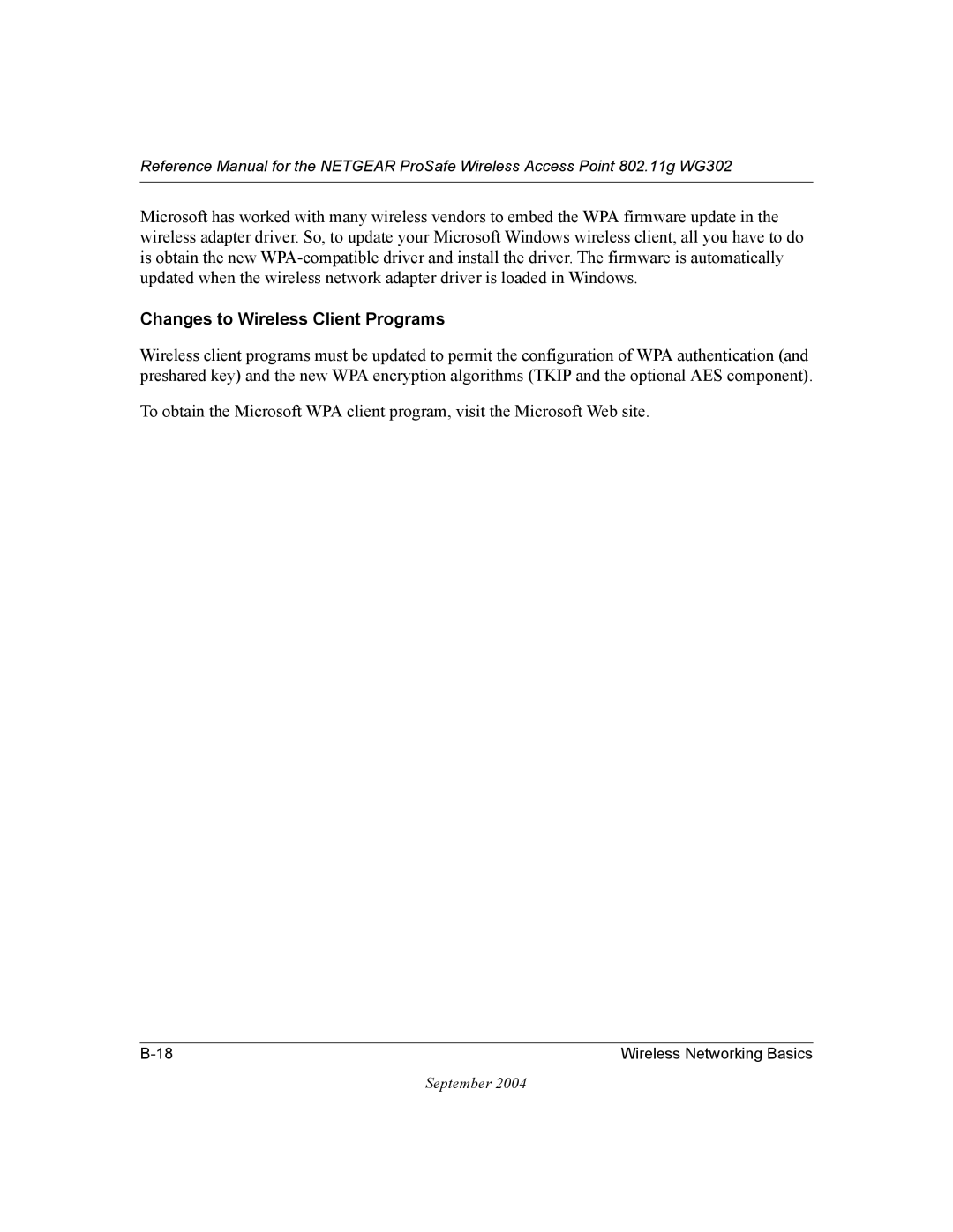 NETGEAR WG302 manual Changes to Wireless Client Programs 