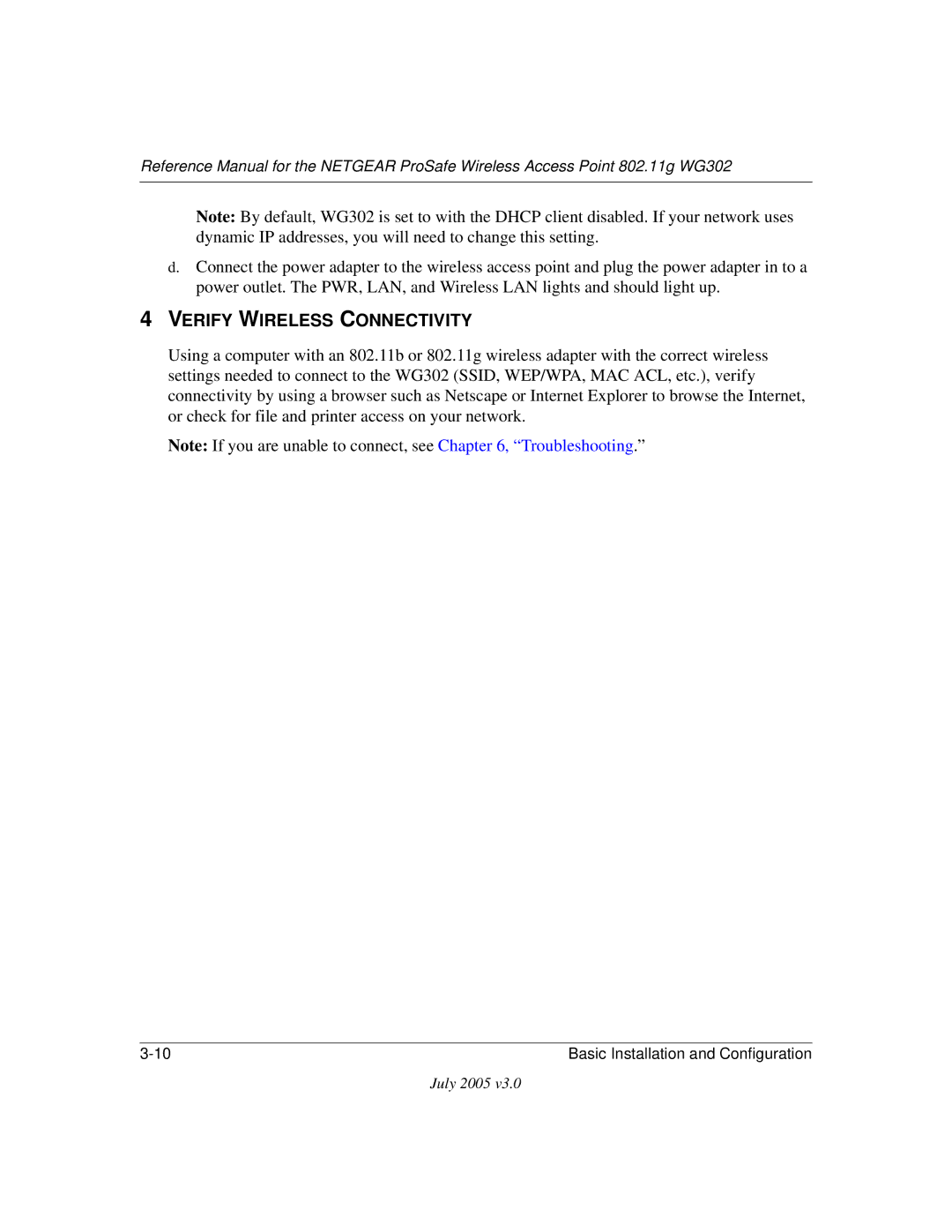 NETGEAR WG302 manual Verify Wireless Connectivity 