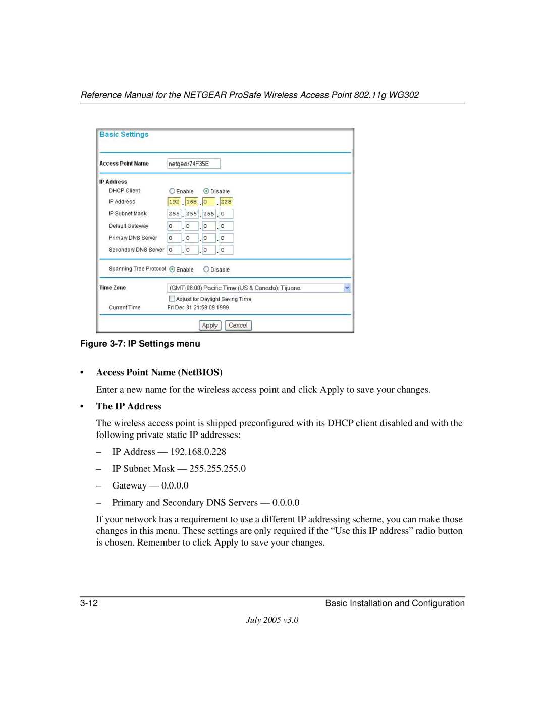 NETGEAR WG302 manual Access Point Name NetBIOS 